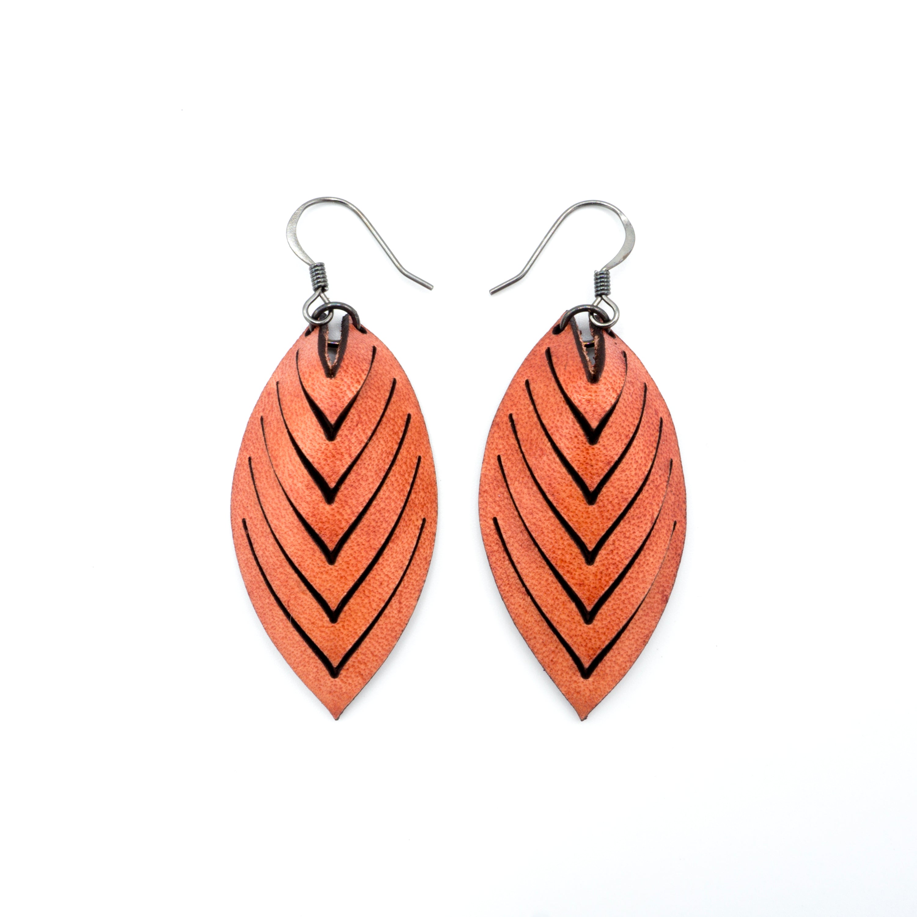 Terrabyte 14 [S] Orange Leather Earrings for Women - Boho Chic Handmade Dangle Drop Earrings for Casual Wear, Parties & Special Occasions