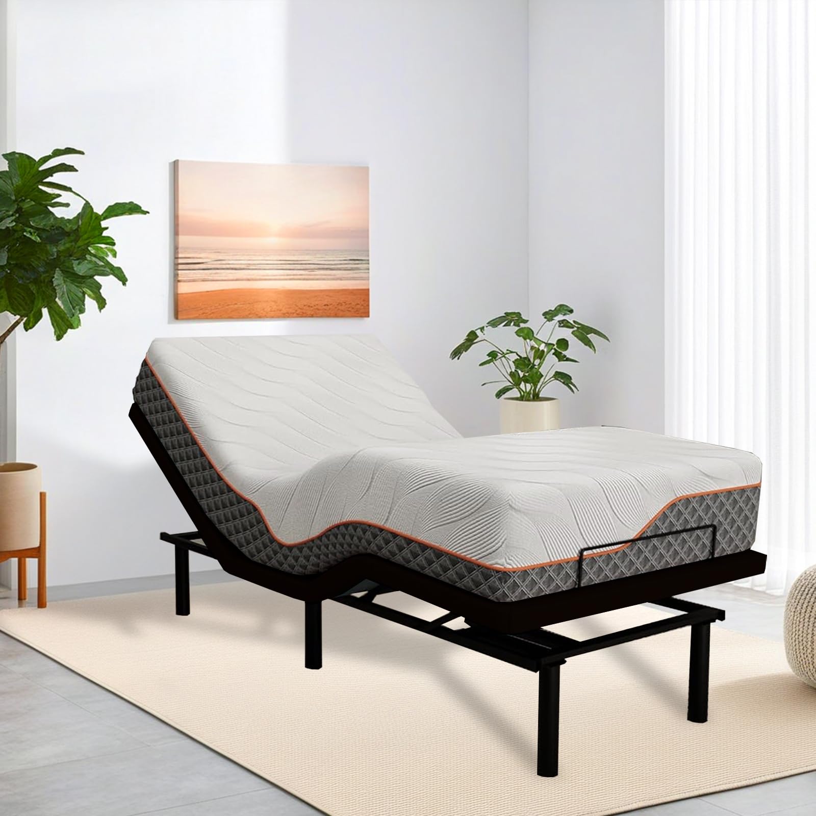 **Adjustable Twin XL Bed Frame with Remote - Electric Adjustable Base for Twin XL Beds, Black - Perfect for Back Pain Relief, Reading & Watching TV in Bed**