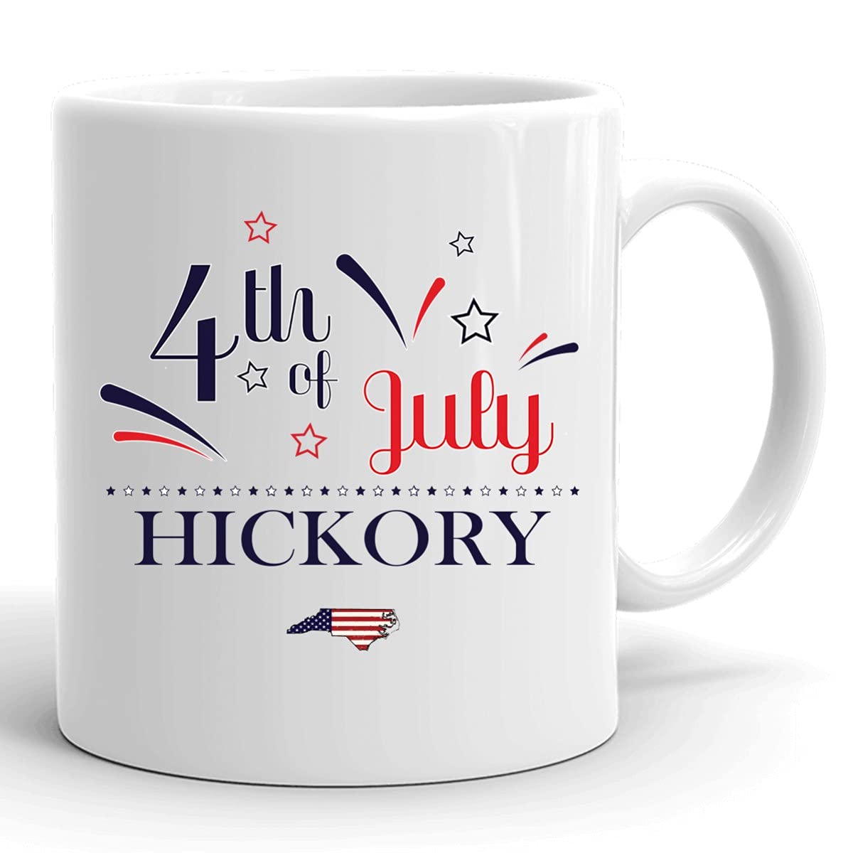 Personalized 11oz White Coffee Mug - Custom USA Flag Design with Any City & State - Perfect for Independence Day, 4th of July Gifts in Hickory North Carolina - Great for Home, Office & Holiday Celebrations