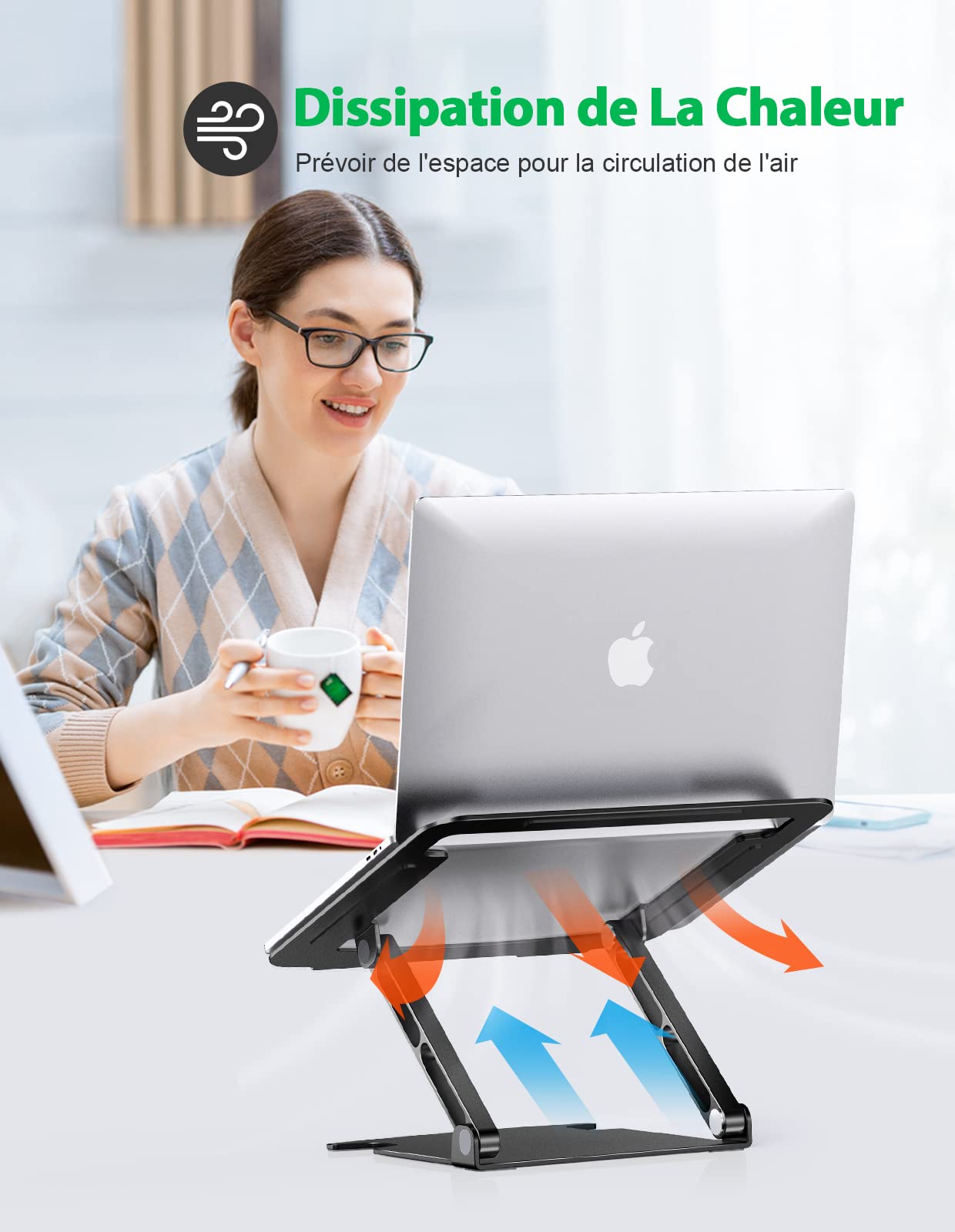 Glangeh Aluminum Cooling Laptop Stand - Adjustable Dual-Axis Rotation, Foldable & Ergonomic Design for MacBook Pro & 10-16 Inch Laptops - Perfect for Home Office, Gaming & Workspace Setup