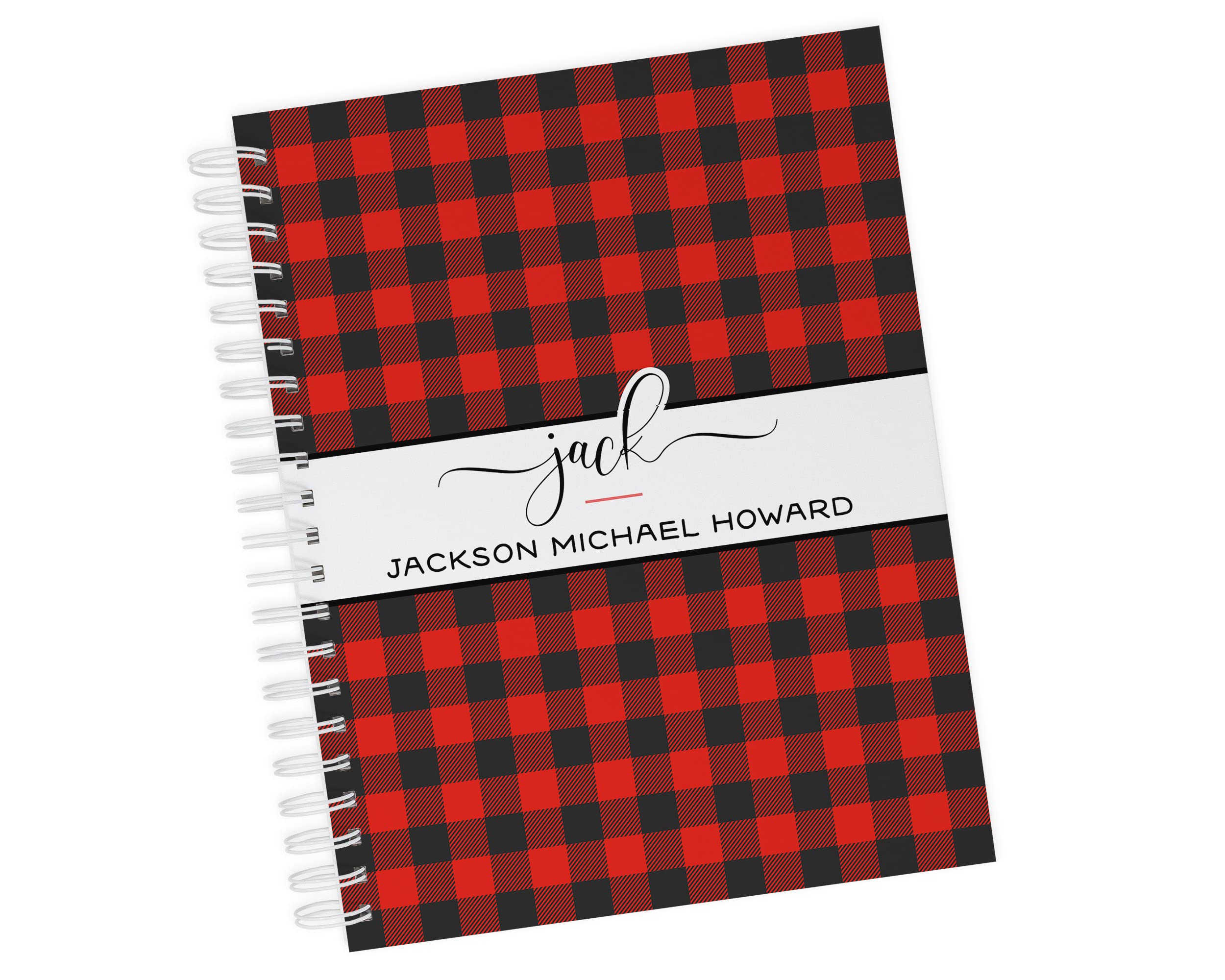 Personalized Buffalo Plaid Baby Memory Book - Hard Cover First Year Album with Baby’s Name - Red Plaid Boy Baby Journal for Newborn Keepsakes & Milestone Tracking (Perfect Baby Shower Gift & Nursery Decor)