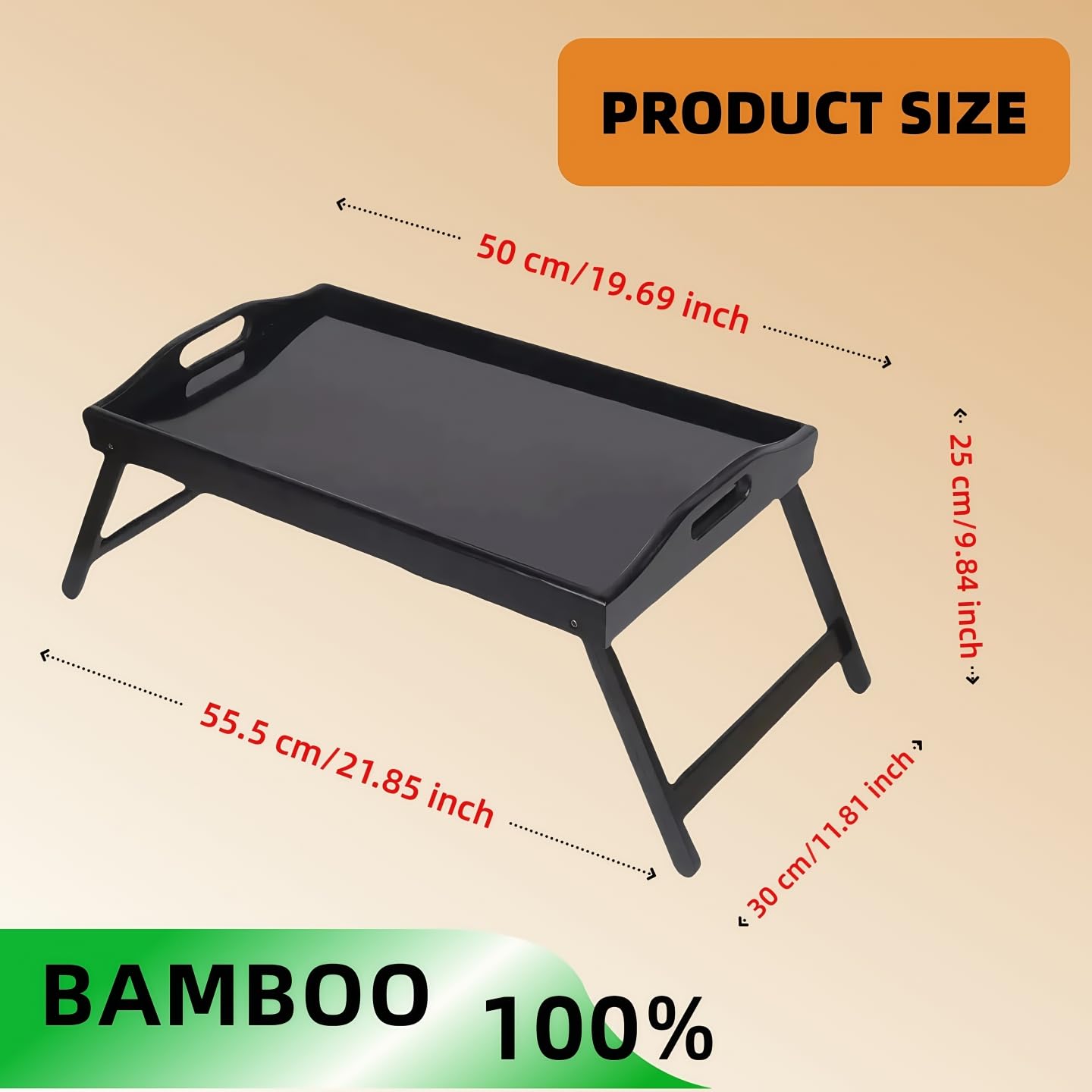 Foldable Wooden Bed Tray Table with Adjustable Legs - Portable Breakfast Serving Tray for Sofa, Bed, Eating, Working & Studying | Perfect for Breakfast in Bed, Laptop Desk, Snack Tray & Home Office (Black)