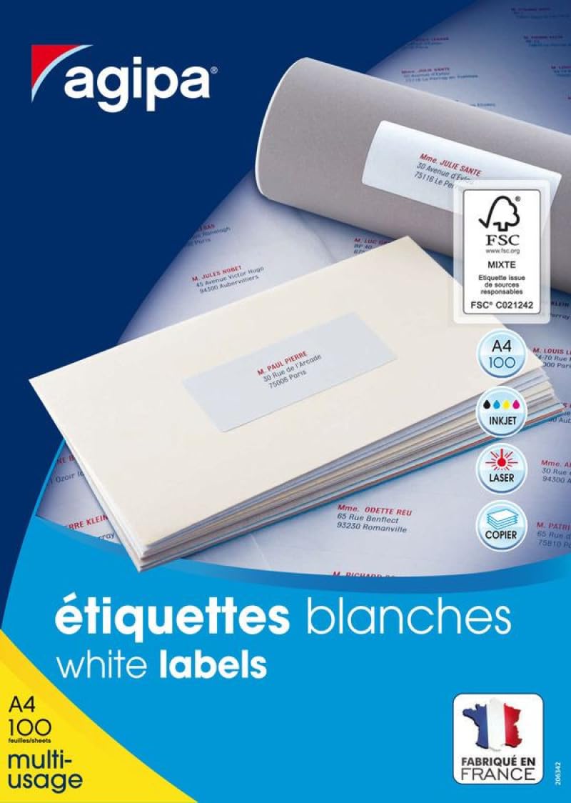 Inkjet Laser Printer Labels 210x148.5mm - 200 White Labels for Office & Shipping