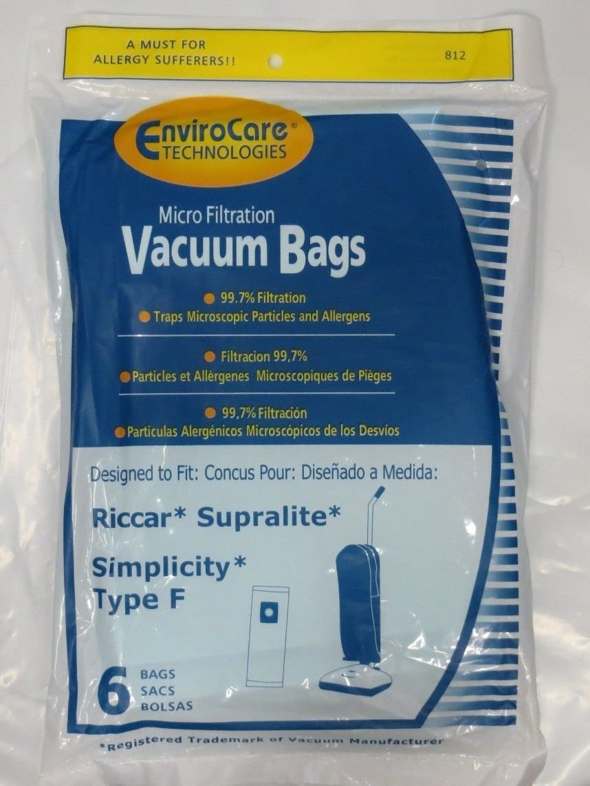 12 Pack Envirocare Vacuum Bags - Micro Filtration Vacuum Bags for Simplicity Freedom Type F & Riccar Supralite - Perfect for Allergy Sufferers & Pet Hair Removal