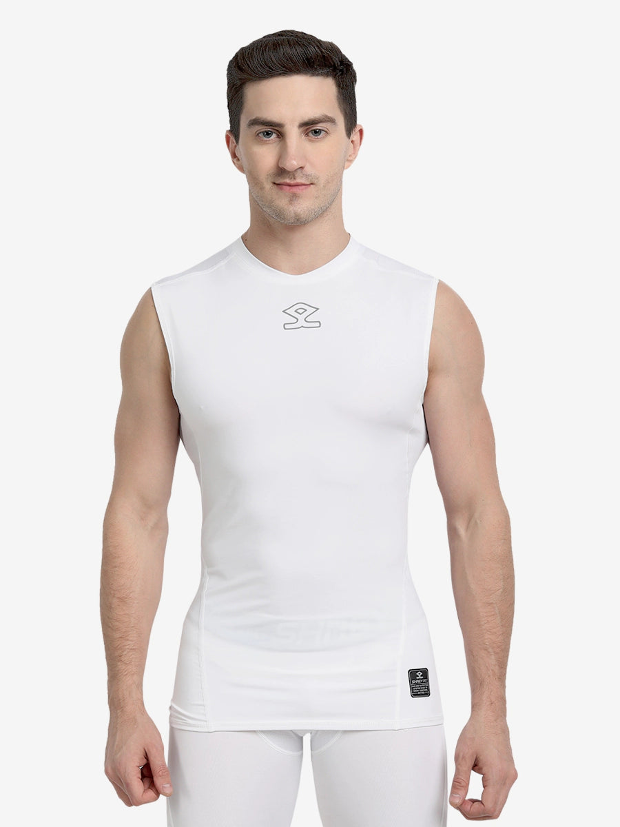 Shrey Intense Compression Sleeveless Workout Top for Women - White | High-Performance Gym & Running Shirt for Cross Training, Yoga & Fitness