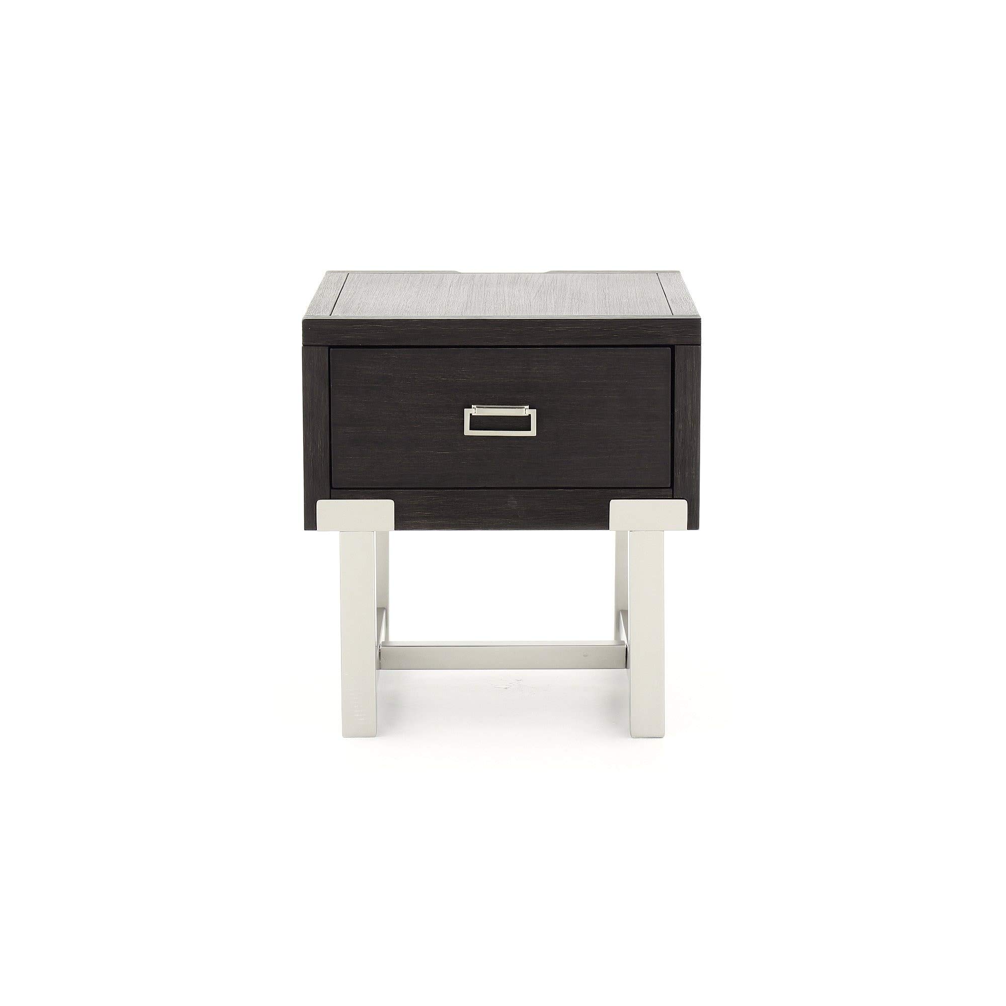 Black Rectangular End Table with Textured Metal Drawers - 22