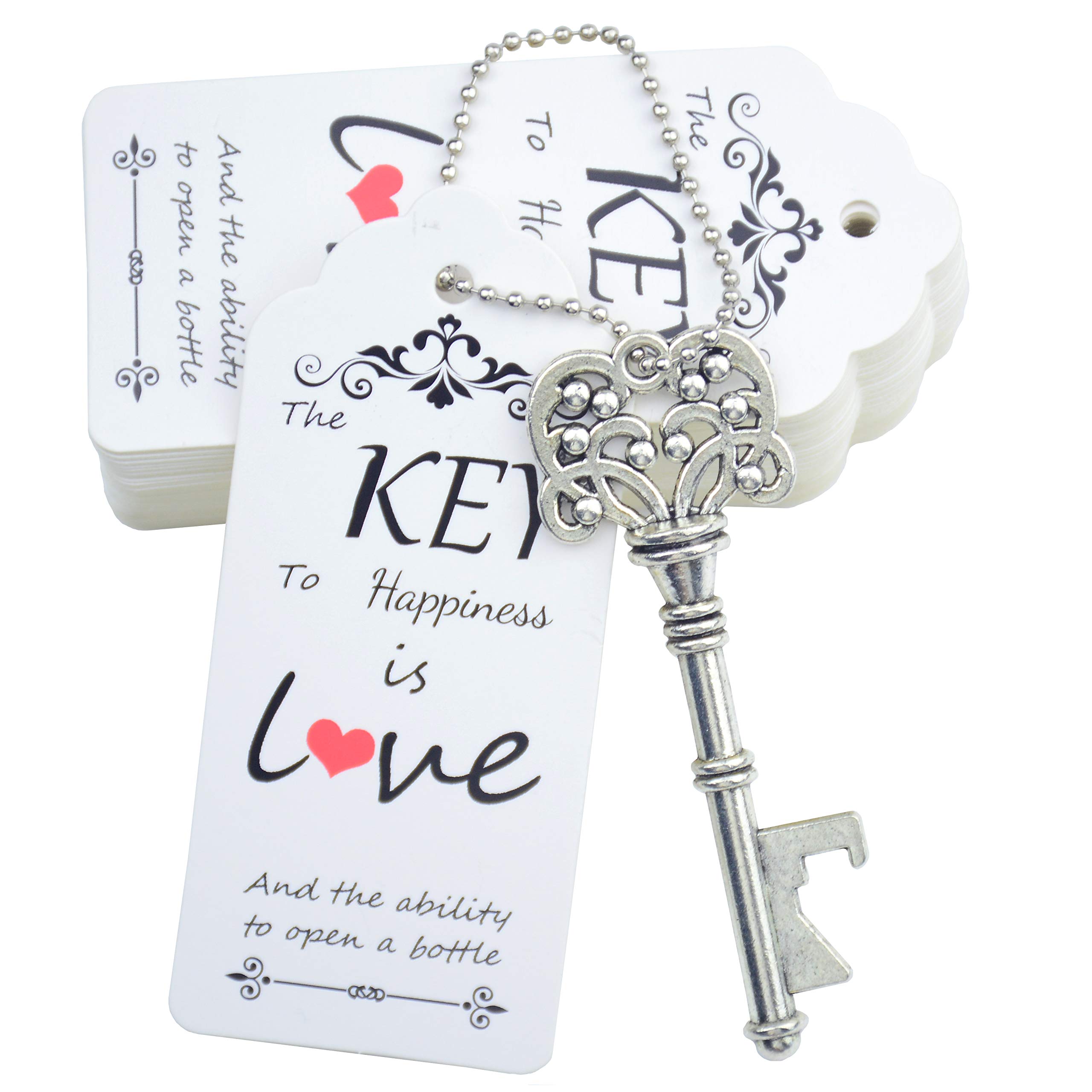 52pcs Vintage Key Bottle Opener Set - Antique Silver Wedding Party Favors, Guest Gifts with Thank You Tags & Keychains | Perfect for Bridal Showers, Anniversary Celebrations & Craft DIY Projects