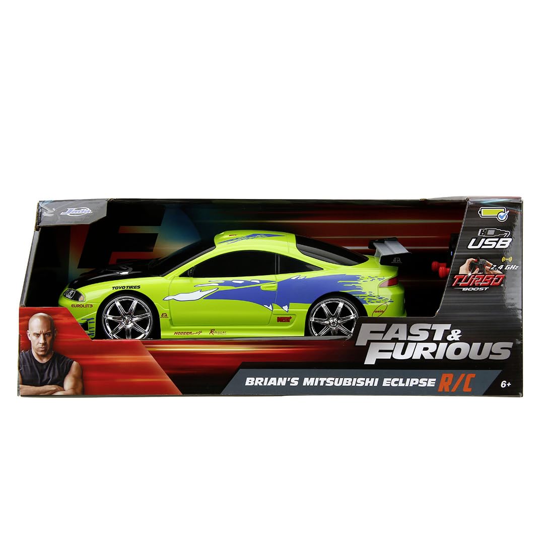 Jada Toys Fast & Furious 1:16 Scale Remote Control RC Car - 1995 Mitsubishi Eclipse Diecast Model for Kids & Adults - Perfect for Racing, Collecting & Movie Fans