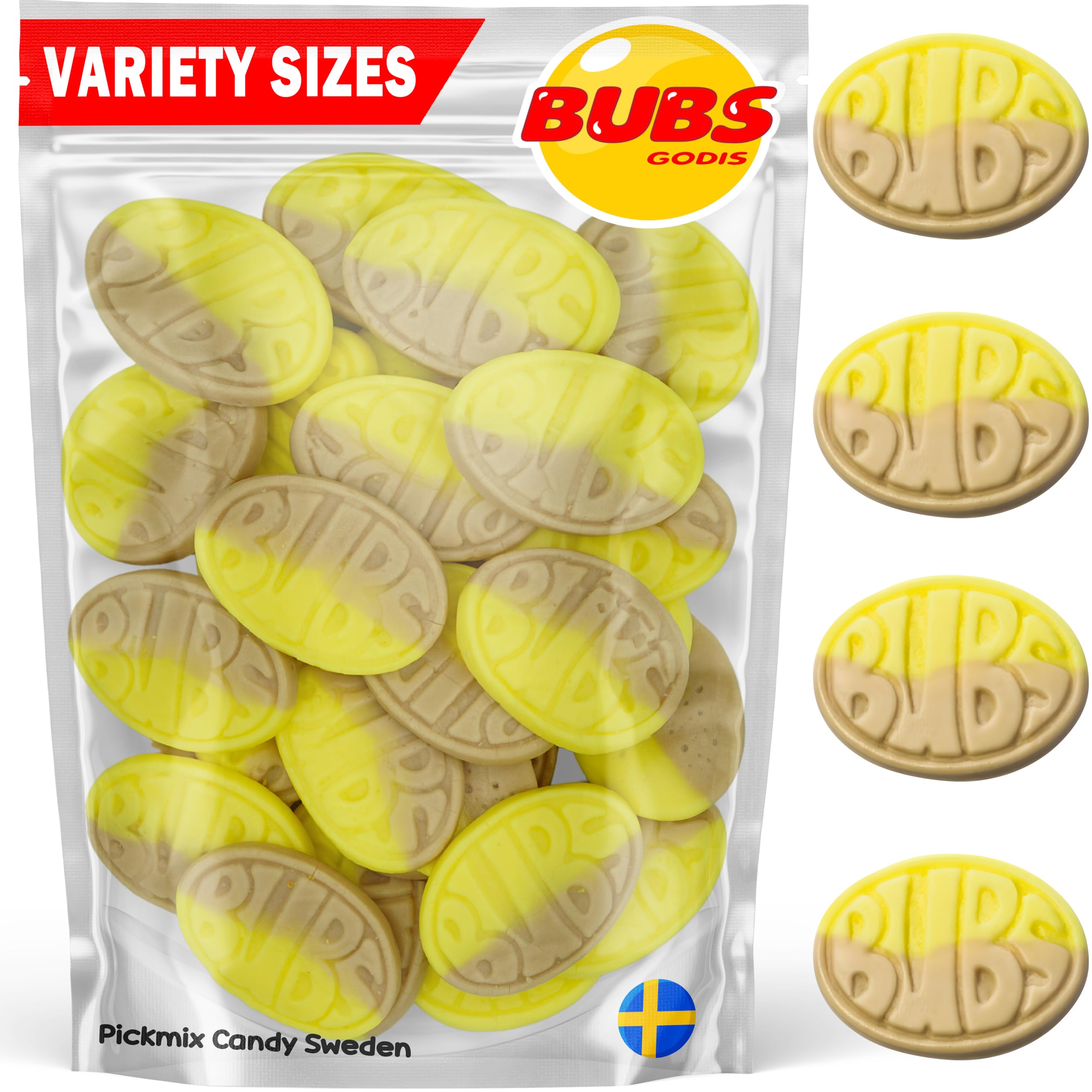 Bubs Swedish Candy Banana Bubs Ovals - 1 Pound Sweet Foam Godis (1lb, 1.5lb, 2lb Options) - Pickmix Candy Sweden Bag - Perfect for Parties, Gifts & Sweet Tooth Cravings