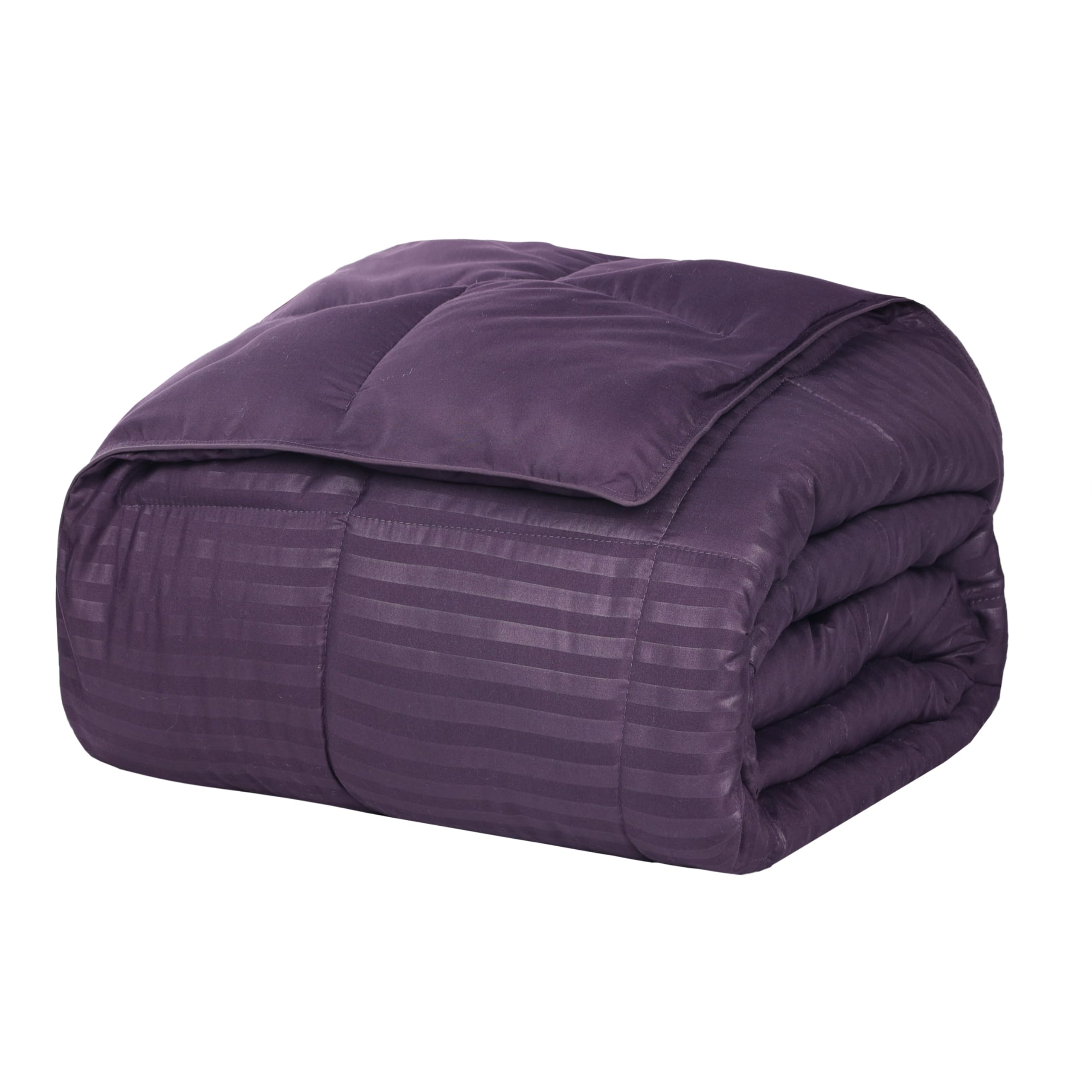 Premium Reversible Down Alternative Blanket - Ultra Soft Oversized King Bed Blanket & Cozy Throw with Silky Striped Cover in Plum - Perfect for Bedroom, Living Room, and Couch Snuggling