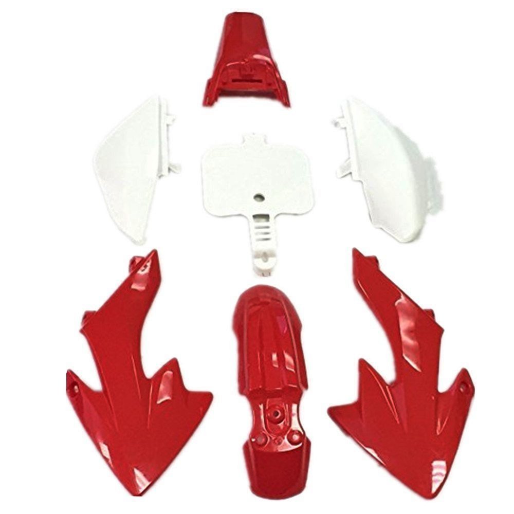 Red Plastic Fenders with Tall Seat & Black Gas Tank for CRF50 Pit Bike - Dirt Bike Accessories for Kids & Adults, Off-Road Trail Riding & Motocross Racing