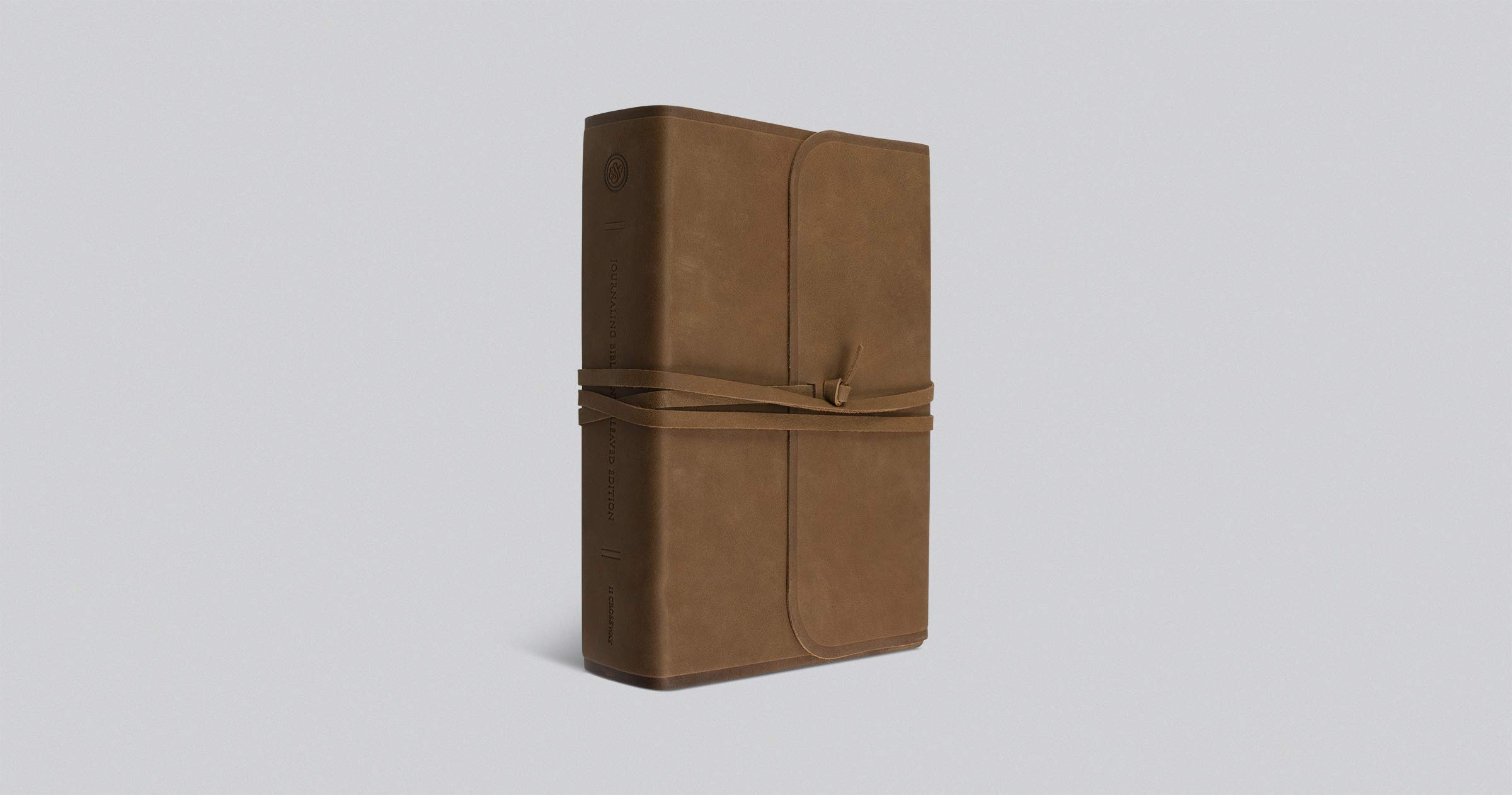 ESV Journaling Bible, Interleaved Edition - Brown Leather Cover with Flap & Strap | Wide Margins for Note Taking | Perfect for Bible Study, Sermon Notes & Personal Reflection