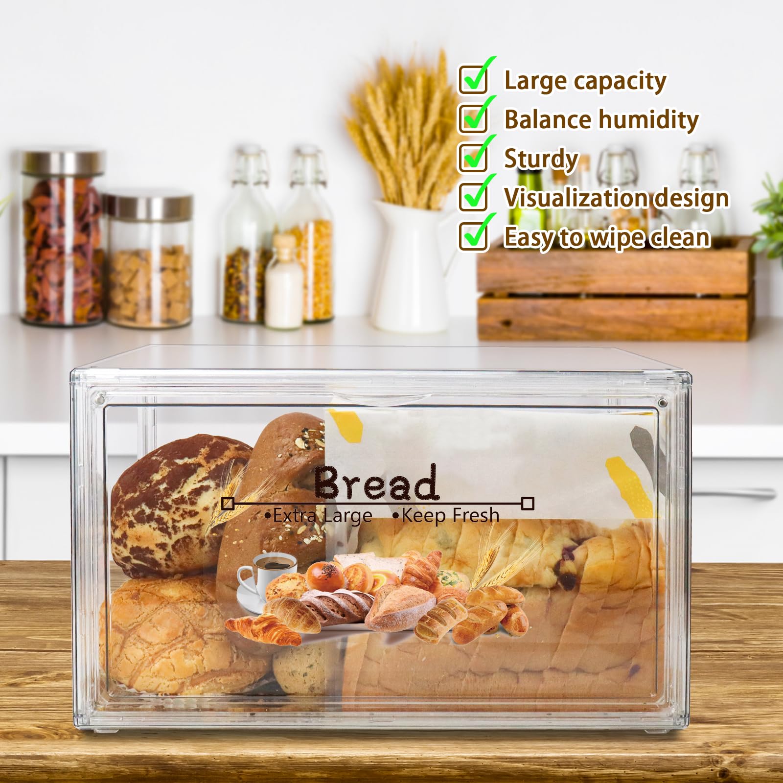 RISICULIS 2-Piece Large Clear Bread Storage Box Set - Stackable Double Layer Kitchen Countertop Organizer for Homemade Bread, Bagels, Muffins & Rolls | Perfect for Baking, Meal Prep & Pantry Organization