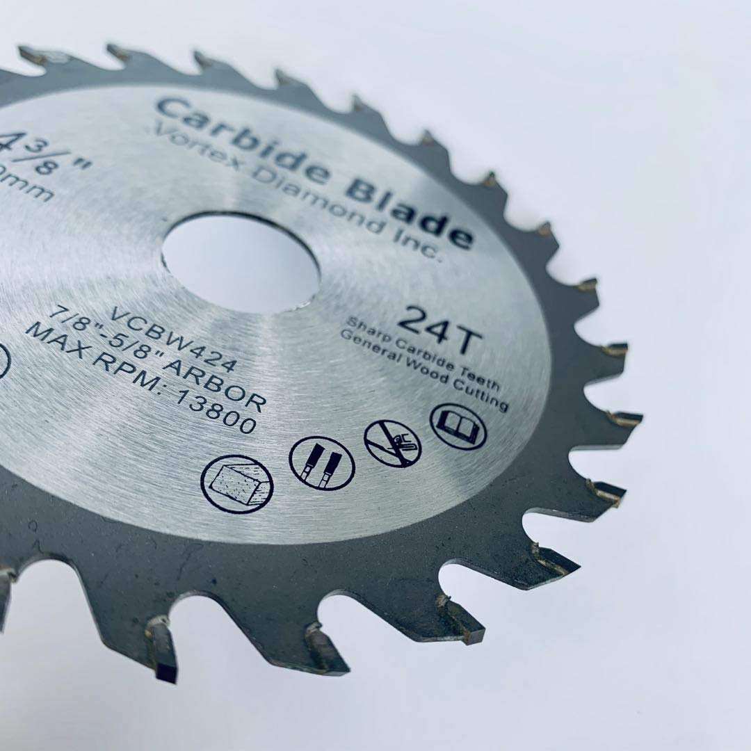 (10 Pack) VORTEX DIAMOND VWB 4-3/8 Inch 24 Teeth TCT Circular Saw Blades for Hardwood & Softwood Cutting - Premium Carbide Tipped General Purpose Saw Blades - Perfect for DIY Projects, Woodworking, and Construction Use