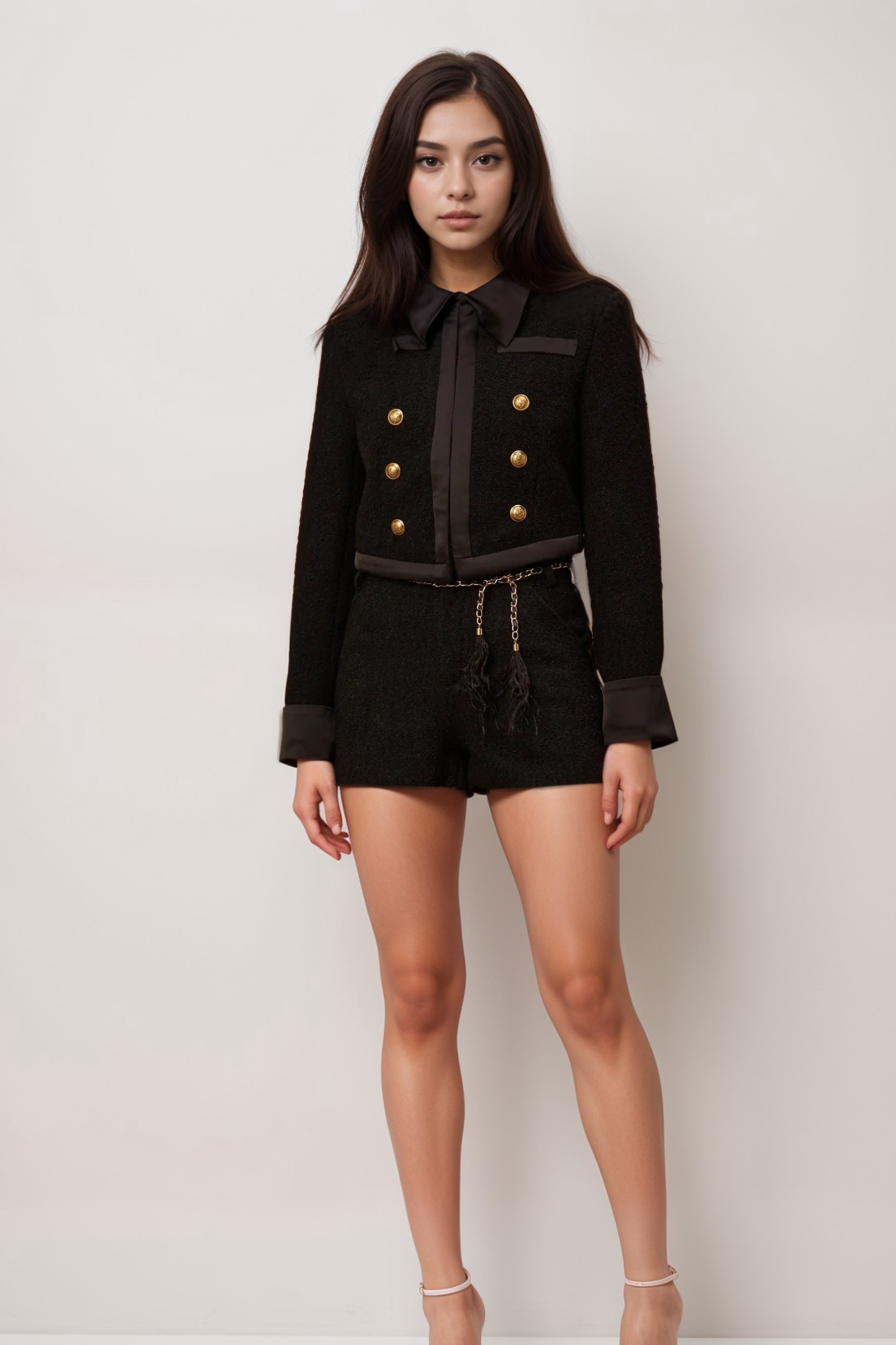 Stylish Antonia Black Tweed Jacket & Shorts Matching Set for Women | Elegant Outfit for Office, Parties & Special Occasions