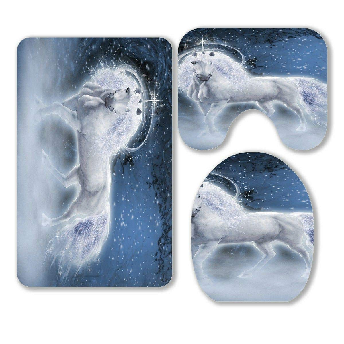 Fantasy White Unicorn 3-Piece Bathroom Rug Set - Soft Contour Mat & Toilet Cover for Girls Bedroom Decor | Waterproof Non-Slip Bath Mat for Kids & Teens | Perfect for Fantasy Bathrooms, Princess Rooms & Dreamy Home Decor | Ideal for Kids' Bathrooms, Birthday Gifts & Themed Bedroom Makeovers