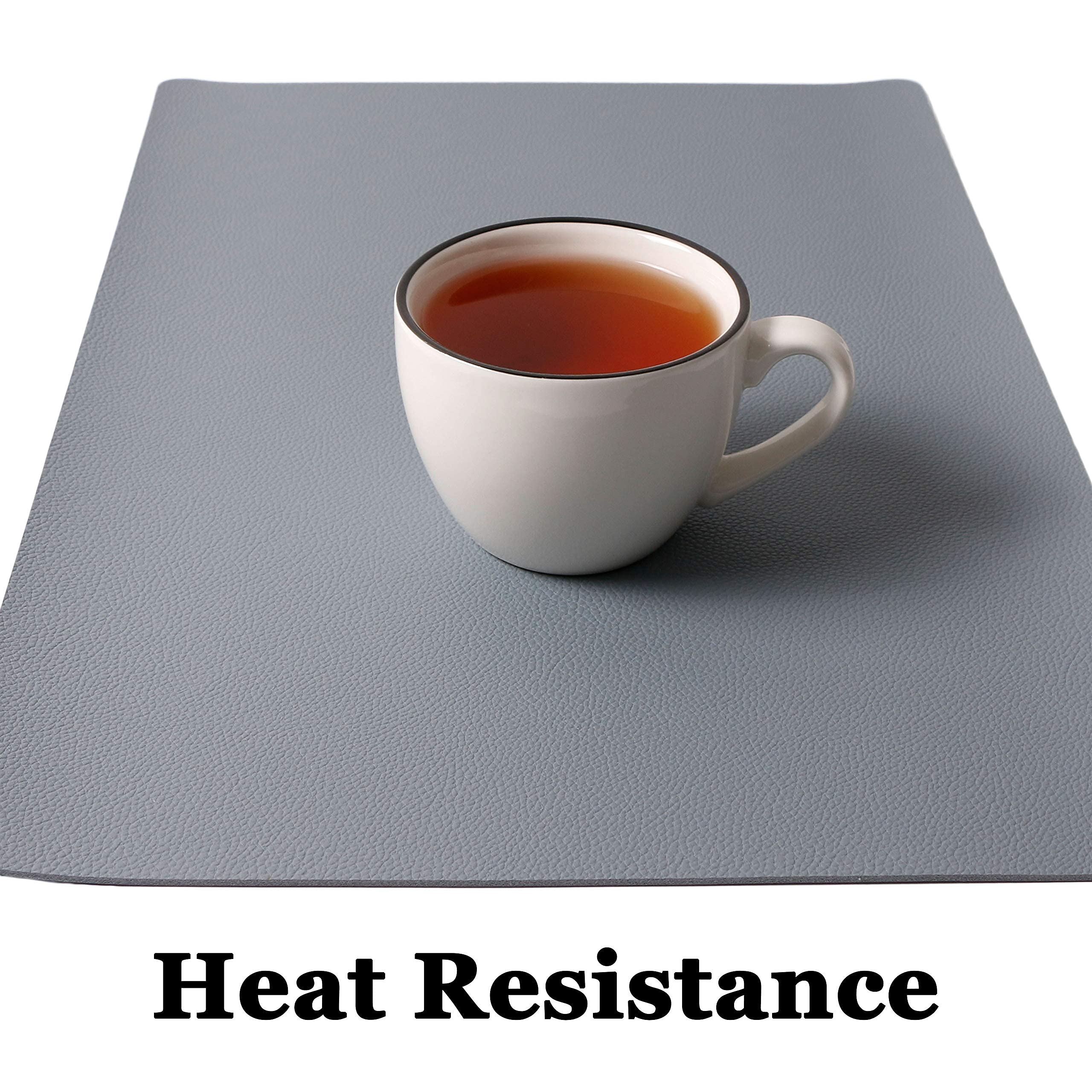 Premium Wipeable Leather Placemats Set of 4 - Waterproof, Heat-Resistant & Easy to Clean Table Mats for Dining & Kitchen Use - Pale Blue Home Decor for Everyday Meals & Dinner Parties