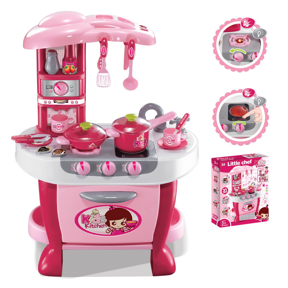 PowerTRC Deluxe Kitchen Play Set for Kids with Lights & Sounds - Pretend Cooking Toys for Toddlers & Children - Perfect for Role Play, Birthday Gifts & Early Learning Development