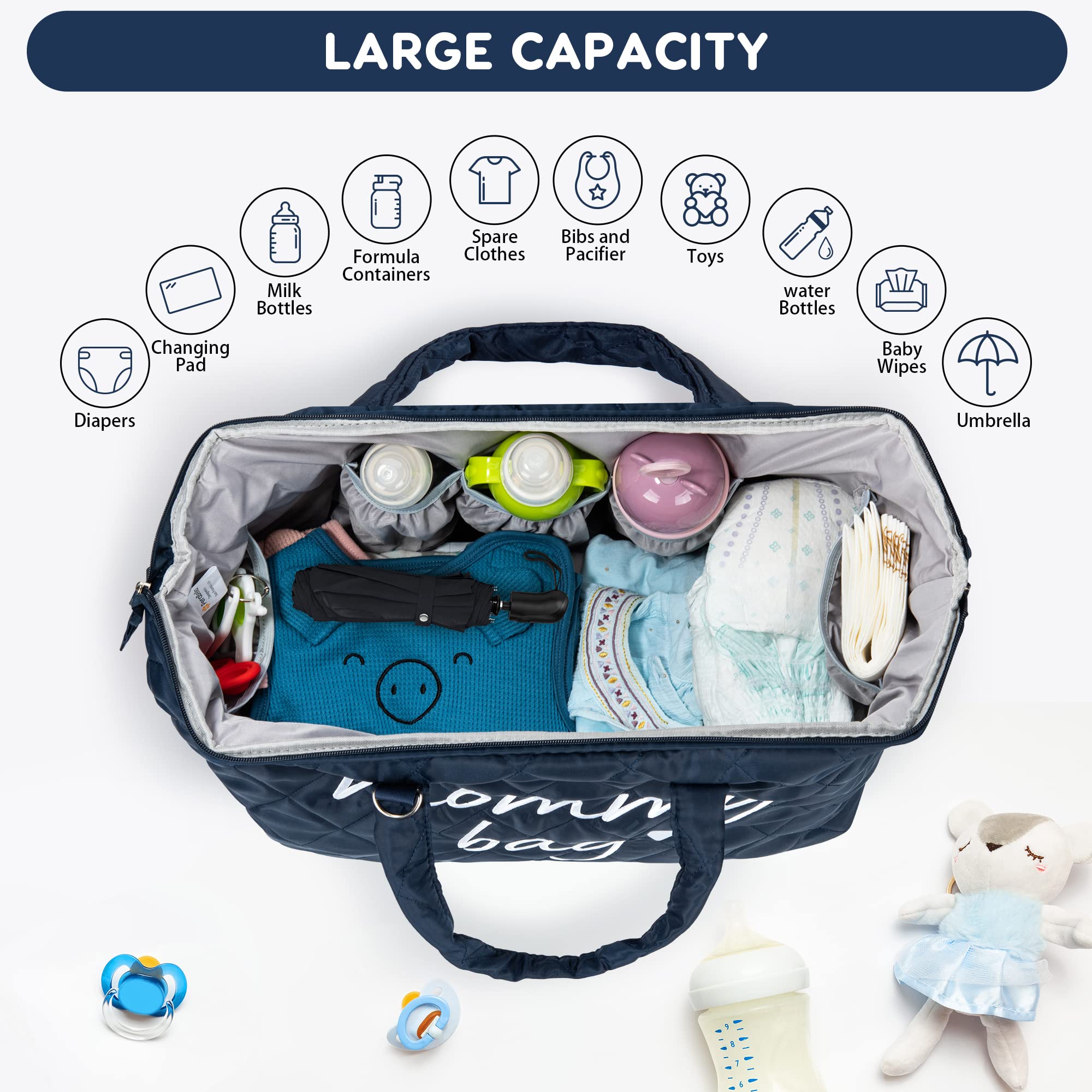 PeraBella Large Diaper Bag Tote - Stylish Hospital Bag for Labor & Delivery, Spacious Maternity Bag for New Moms - Perfect for Baby Essentials, Travel & Everyday Use