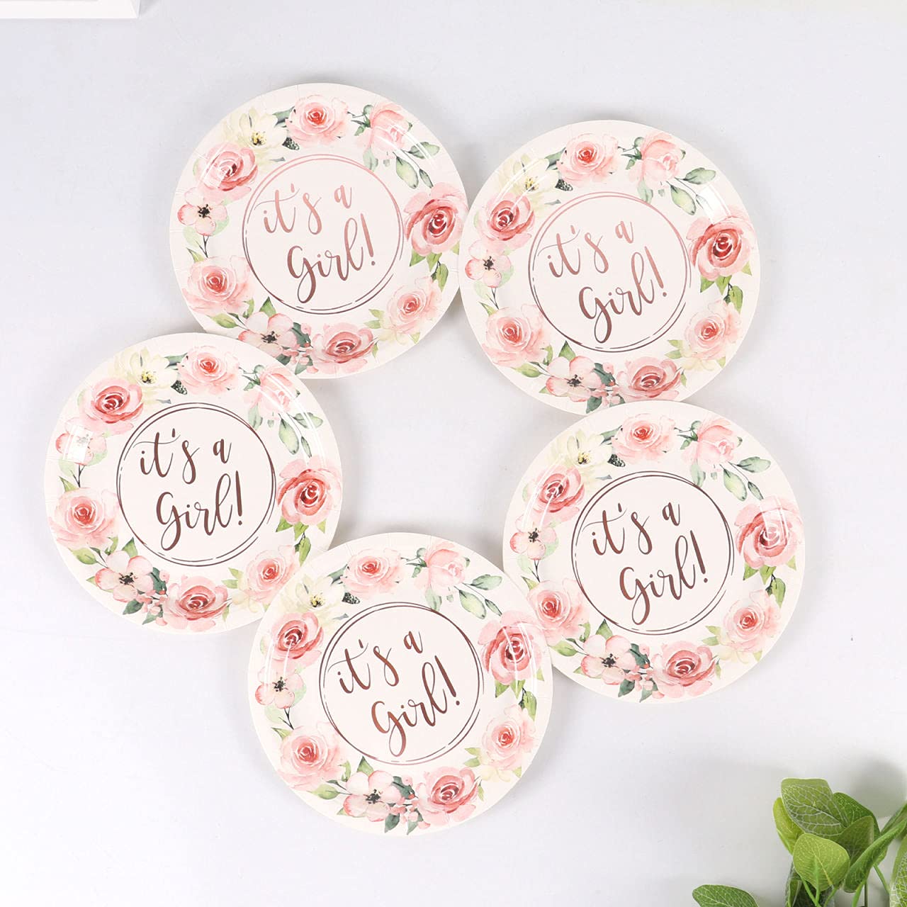 Rose Gold Foil 'It's a Girl' Party Plates Set - 24 Dinner Plates, Dessert Plates, 9oz Cups, Gold Straws & Napkins for Baby Shower & Birthday Decorations | Perfect for Gender Reveal, Bridal Showers & Celebration Parties