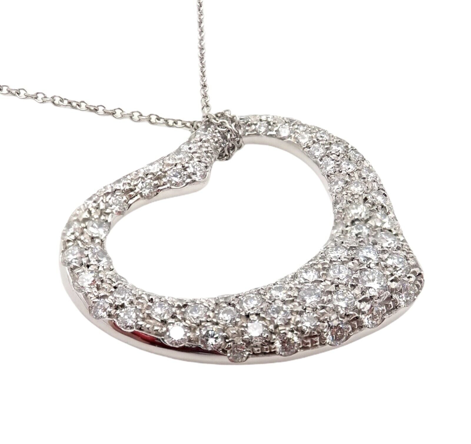 Authentic Tiffany & Co Elsa Peretti Platinum Diamond Large Open Heart Pendant Necklace - Perfect for Anniversaries, Valentine's Day & Special Occasions