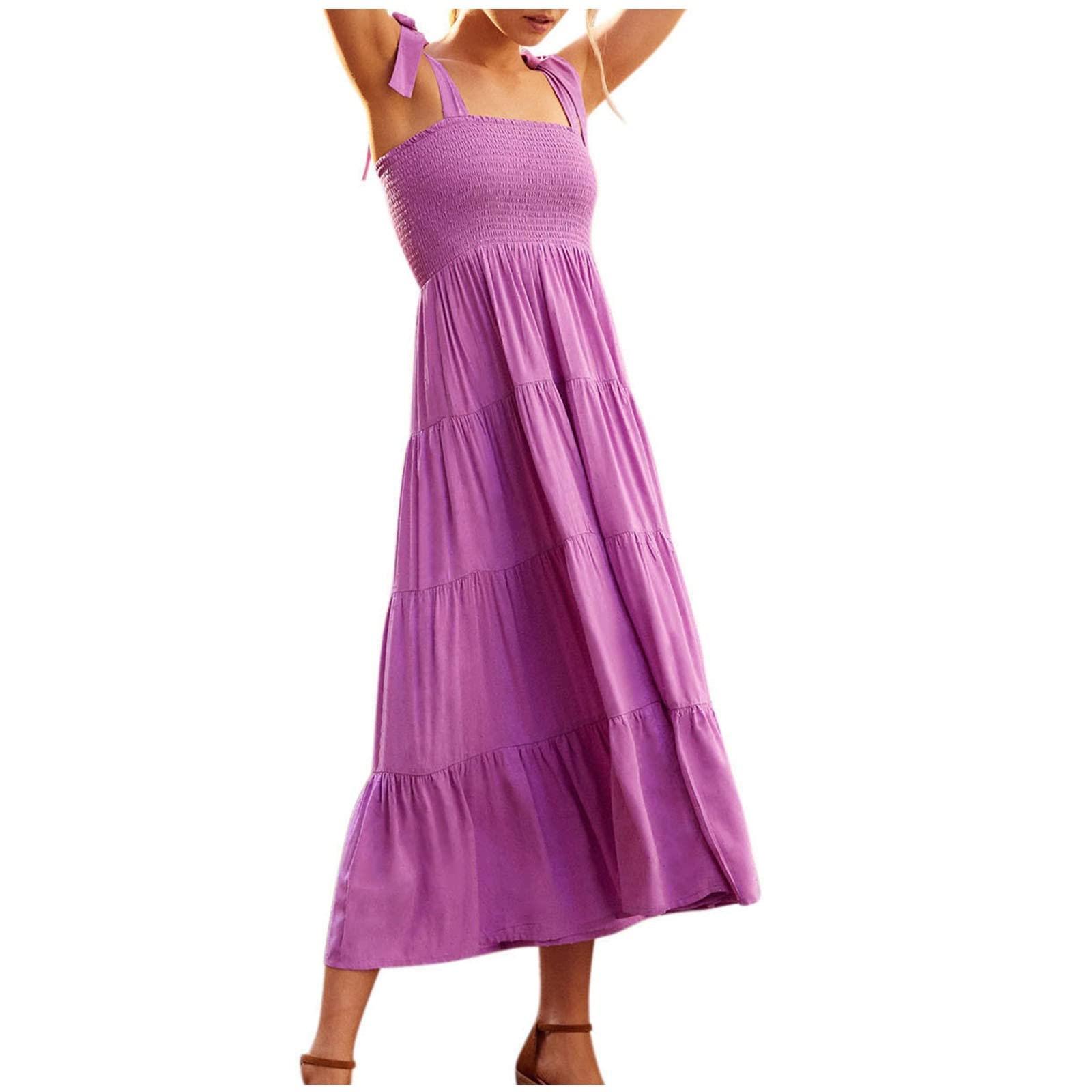 Elegant Women's Wedding Guest Midi Dress - Summer Sleeveless Pleated Maxi Dress with Suspender for Beach, Party & Special Occasions | Flowy Sexy Long Dress in Solid Color