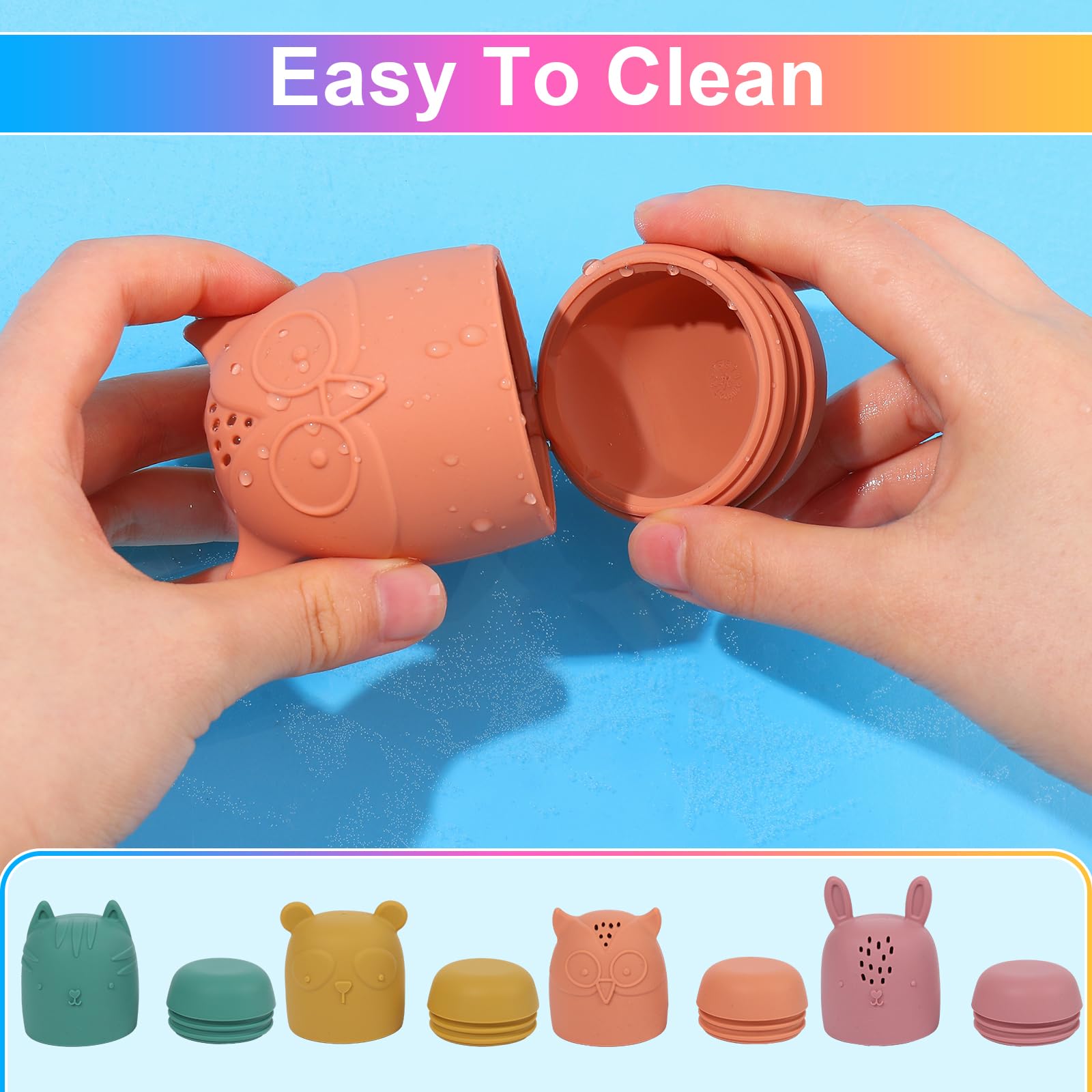 Gigilli Baby Bath Toys - Squeezable Silicone Bathtub Toys for Toddlers 1-3 Years Old | Safe & Fun Bath Time Toys for Babies 6-18 Months | Perfect Easter Basket Stuffers & Birthday Gifts for 1-6 Year Olds | Encourages Sensory Play & Water Exploration
