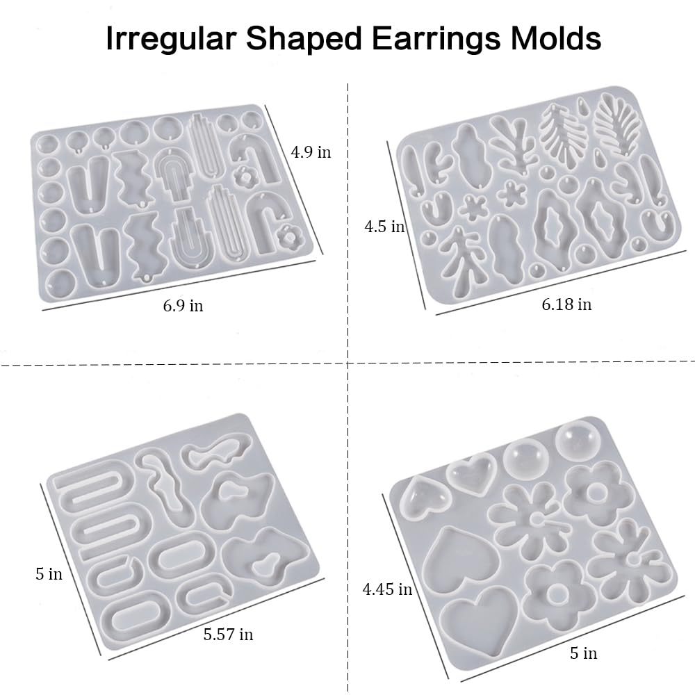 DeFawnee 44PCS Resin Earring Molds Set - Silicone Molds for Epoxy Resin Jewelry Making - Geometric Flower Leaf Heart Shaped DIY Pendant Keychain Charm Casting Molds - Perfect for DIY Crafts, Gifts, and Handmade Jewelry Projects