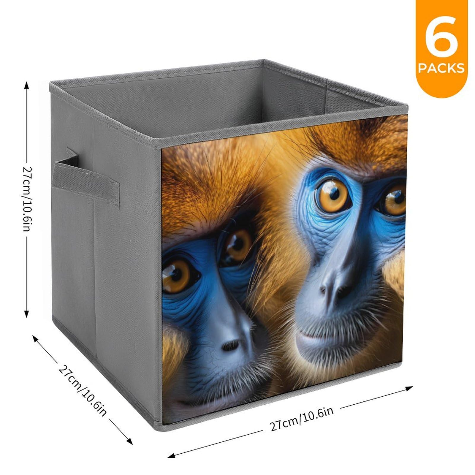 Golden Monkey Face Foldable Storage Cubes - 6 Pack Fabric Organizer Bins with Handles for Closet, Nursery, Office & Home Organization | Space-Saving Storage Solution