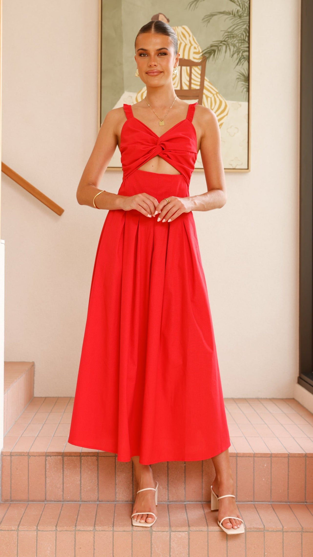 Bryce Maxi Dress for Women - Flowy Long Summer Dress in Red | Perfect for Beach, Vacation, and Casual Outings