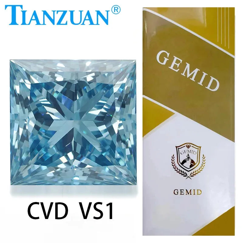2.4ct Lab Grown CVD Diamond - Square Fancy Vivid Blue VS1 3EX Loose Gemstone Bead with GEMID Certification | Perfect for Engagement Rings, Jewelry Making & Luxury Gifts