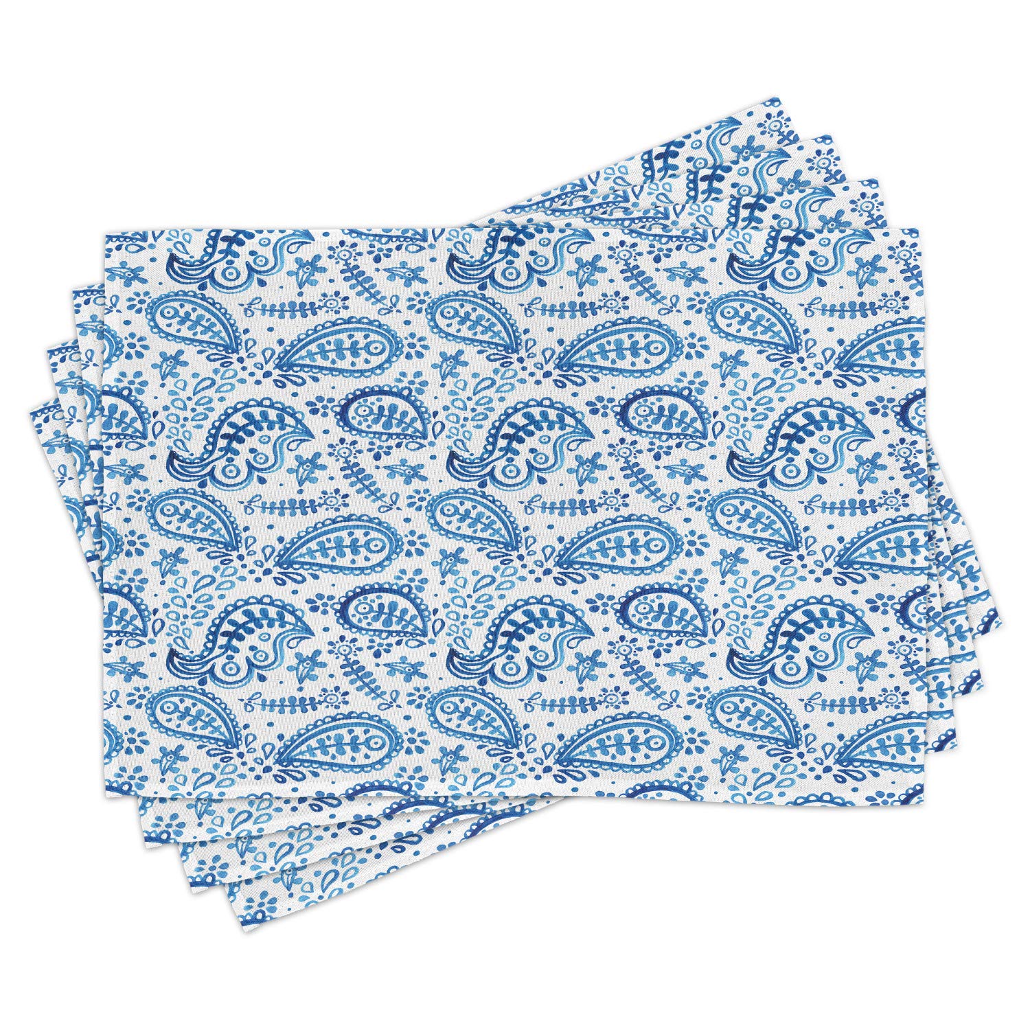 Ambesonne Paisley Placemats Set of 4 - Mediterranean Themed Watercolor Floral Print Washable Fabric Place Mats for Dining Table & Kitchen Decor in Blue & White | Perfect for Dinner Parties, Holiday Gatherings & Everyday Meals