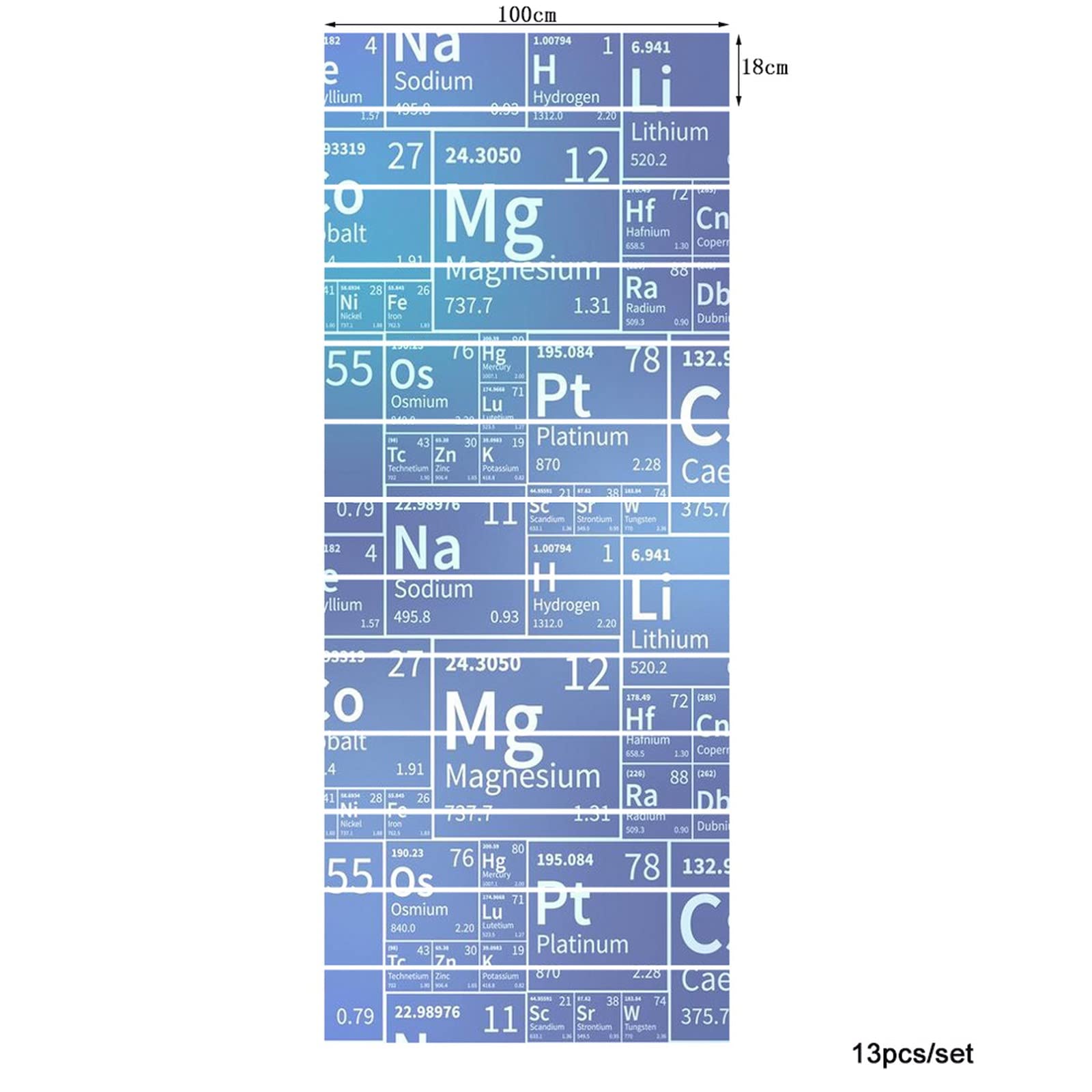 3D Self-Adhesive Removable Stair Stickers - Periodic Table Chemical Elements Design on Blue Background - Vinyl Stair Riser Decals for Kitchen, Tiles & Walls - 13-Piece Set - Perfect for Home Decor, Science Classroom & Office Spaces