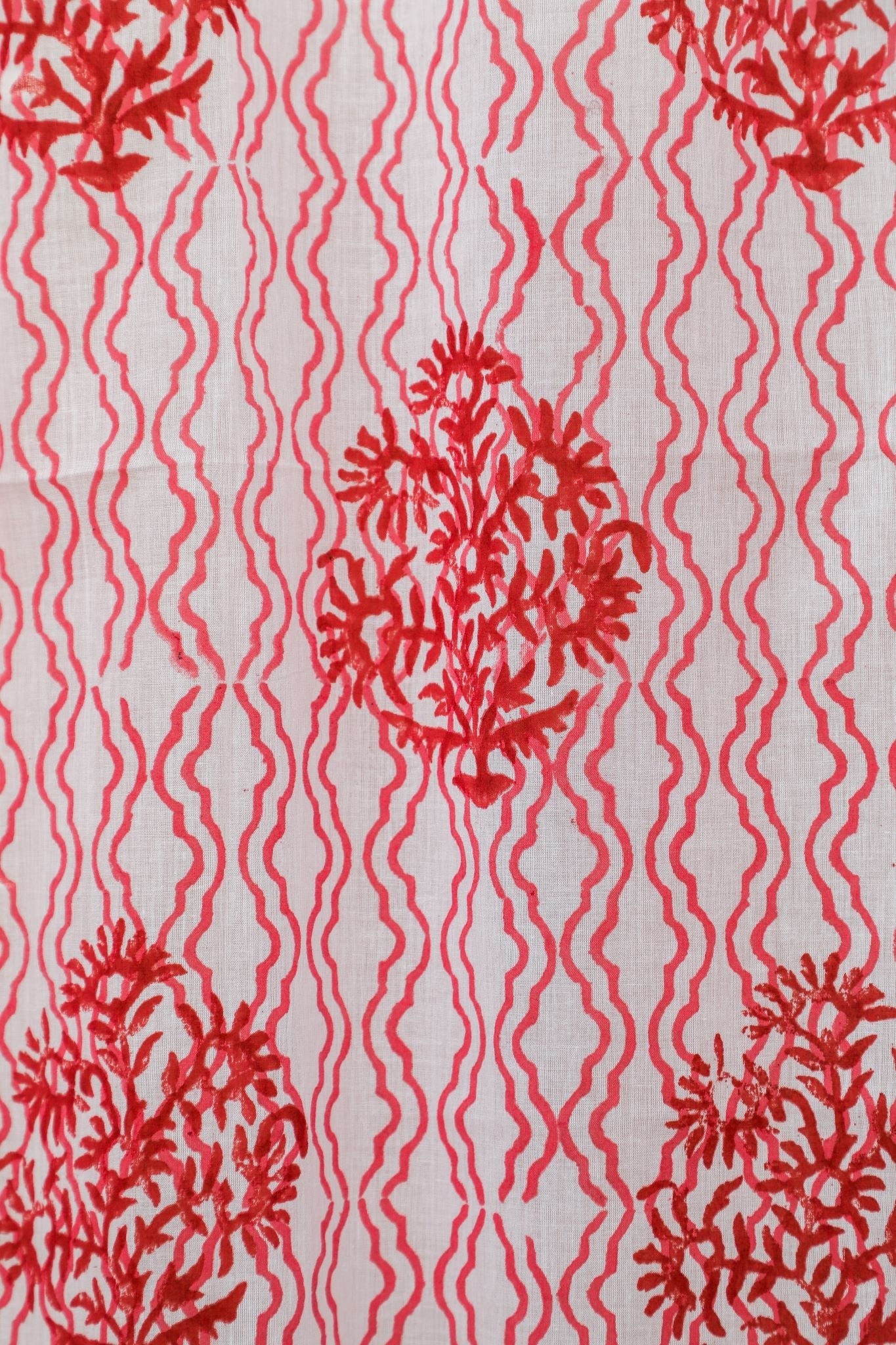Handblock Printed Cotton Window Curtains - 'Dazzling Rose' Floral Design | Light Filtering & Privacy Sheer Drapes for Living Room, Bedroom & Nursery
