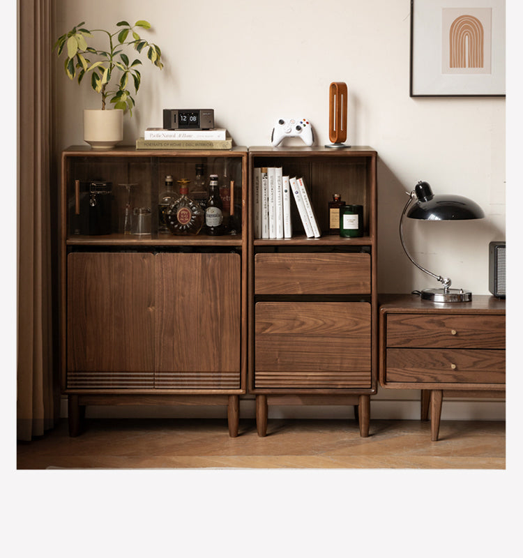 Premium Black Walnut Solid Wood Modern Side Cabinet - Stylish Storage for Living Room, Bedroom & Entryway - Mid-Century Inspired Home Decor