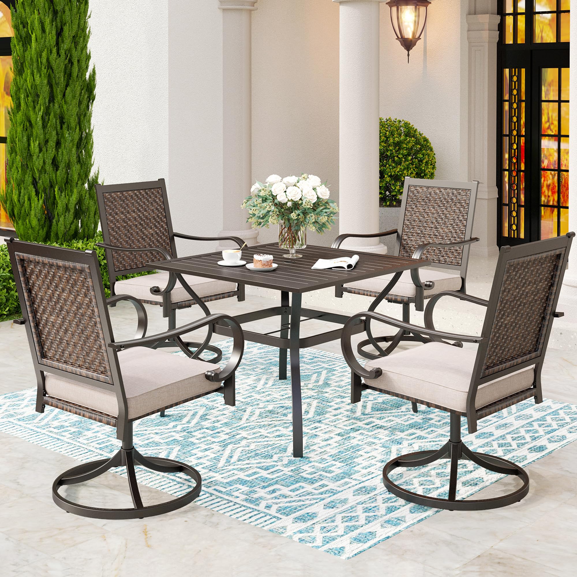 5-Piece Outdoor Patio Dining Set for 4 - All-Weather Wicker Furniture with Square Table (1.57