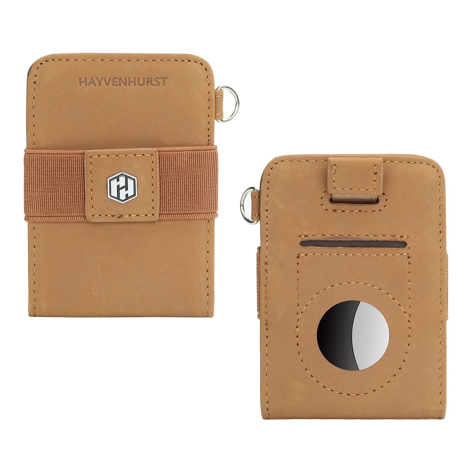Hayvenhurst AirTag Wallet for Men - Slim Minimalist Front Pocket Wallet with Genuine Leather - RFID Blocking Credit Card Holder & Cash Sleeve - Compatible with Apple AirTag GPS Tracker (Brown) | Perfect for Travel, Daily Commute and Secure Storage