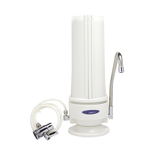 Crystal Quest Ceramic Countertop Water Filter - Single/White (Polypropylene) | Removes Impurities & Improves Taste | Perfect for Kitchen, Office & RV Use