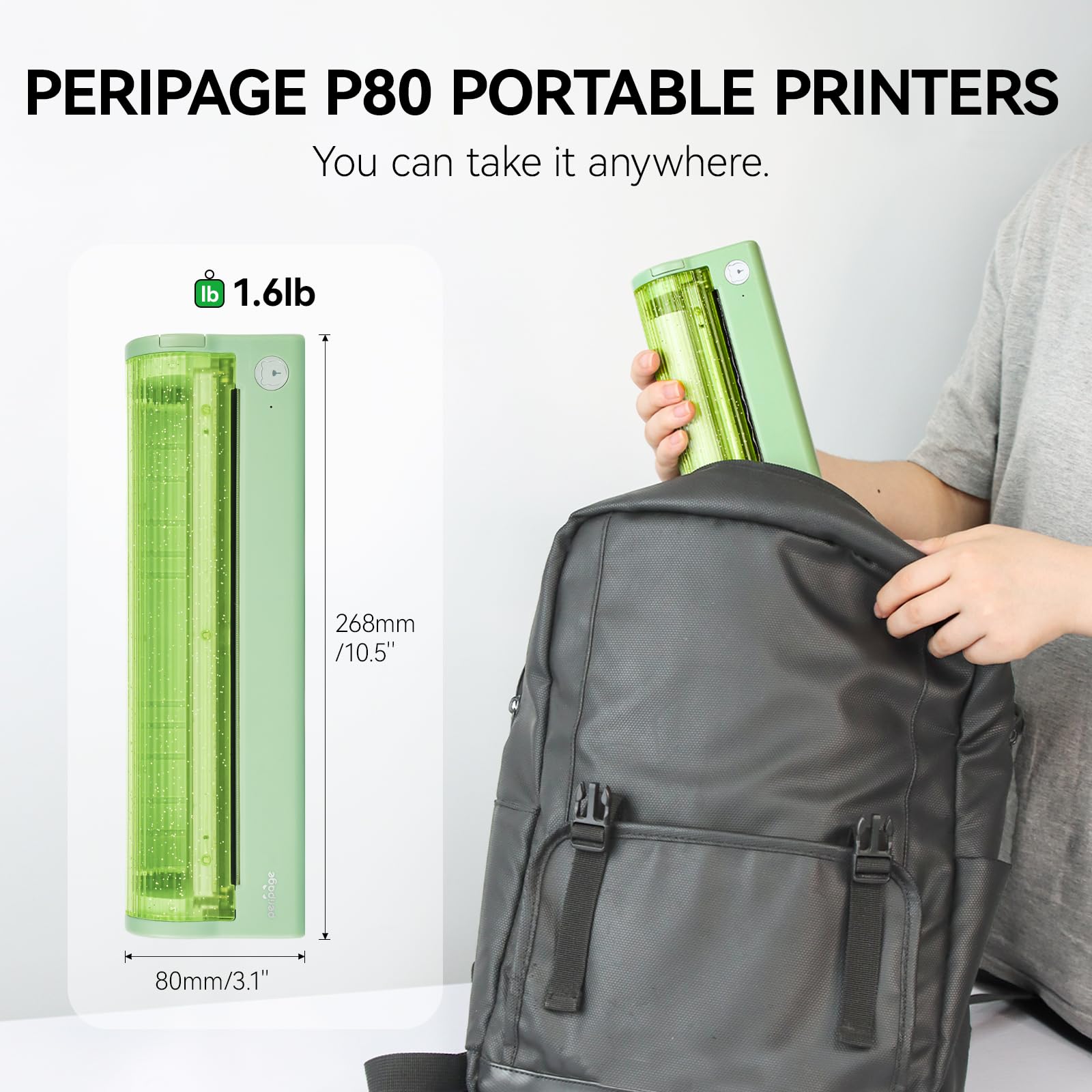 Portable Thermal Printer P80 - Bluetooth & USB Wireless Printer for iPhone, Android, Laptop - 203dpi Inkless Thermal Printer for Receipts, Labels, Tickets - Travel, Office, Retail, Home Use (8.5