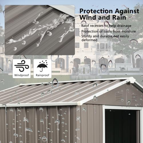 6x5 FT Outdoor Metal Garden Storage Shed with Side Window - Utility Tool Shed with Sloping Roof, Air Vents & Lockable Sliding Doors - Durable Backyard Lawn Storage House (Grey, 6x5) - Perfect for Storing Gardening Tools, Lawn Mowers & Outdoor Equipment