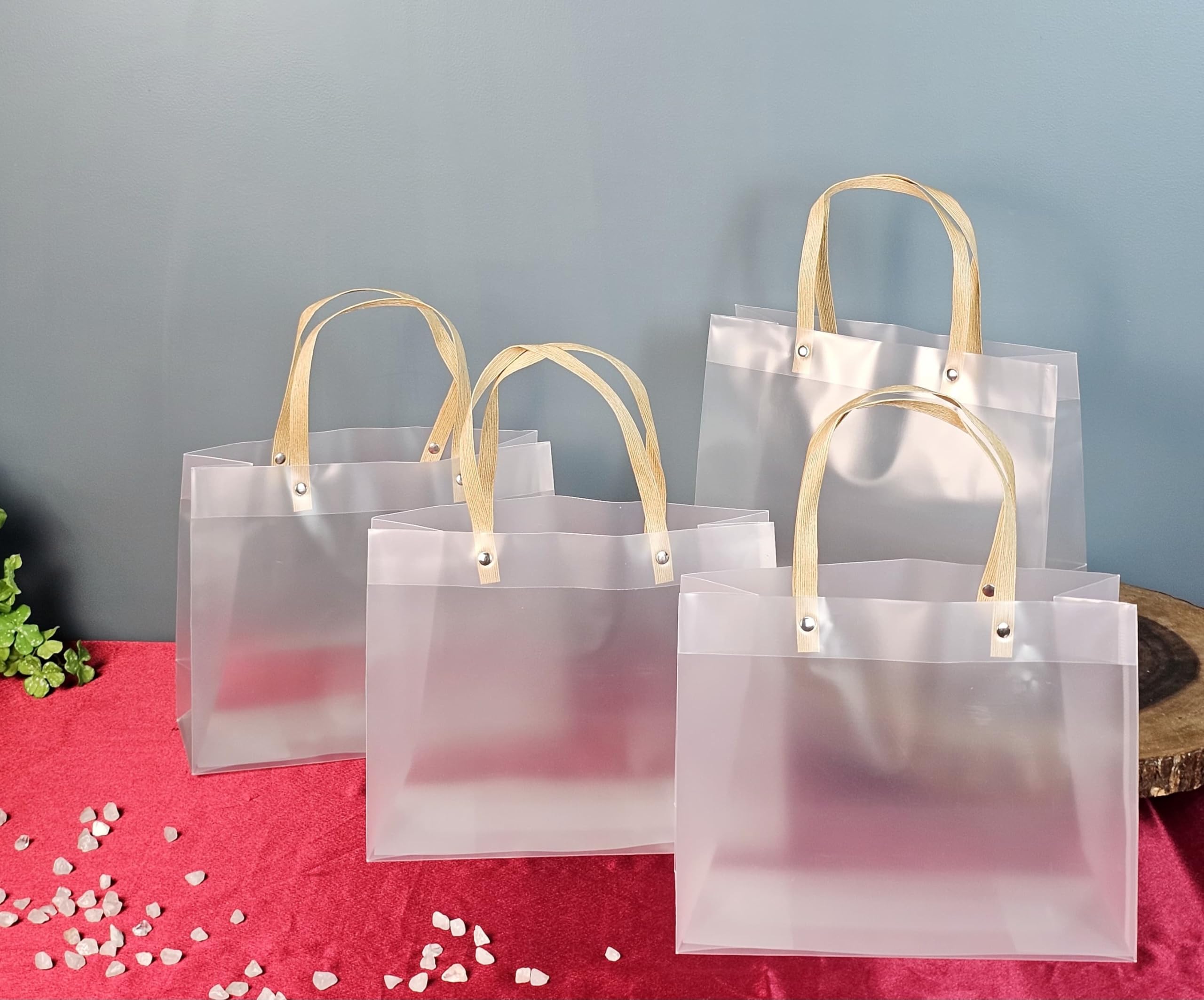 SATYAM KRAFT 4-Pack Translucent PVC Gift Bags (20cm x 25.5cm) - Elegant Party Favor Bags for Birthday, Wedding, Anniversary & Valentine's Day Gifts | Perfect for Shopping, Party Favors & Special Occasions