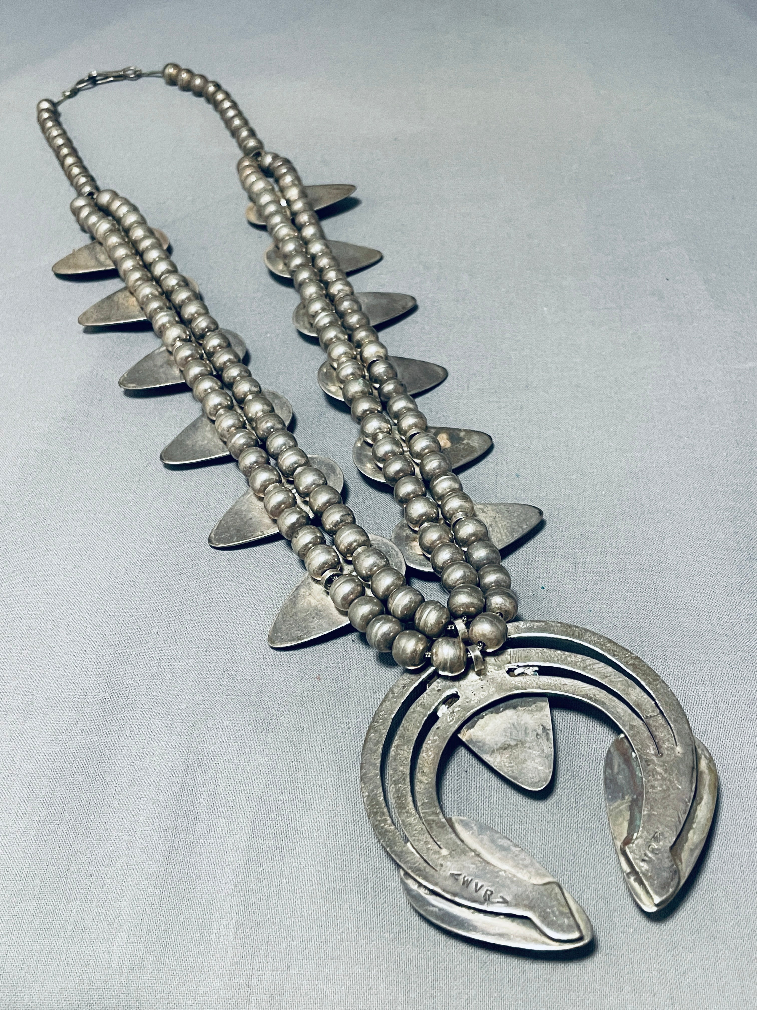 200 Gram Vintage Native American Navajo Turquoise Sterling Silver Squash Blossom Necklace - Handmade Jewelry for Women, Perfect for Boho Fashion, Weddings & Special Occasions