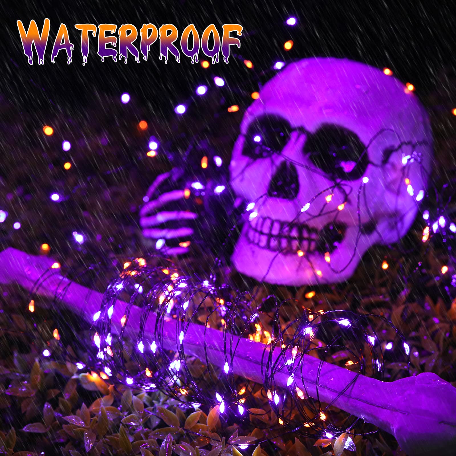 Joomer 2-Pack 100ft Solar String Lights - 300 LED Orange & Purple Halloween Fairy Lights with 8 Modes, Waterproof & Black Wire - Perfect for Halloween Decorations, Garden, Patio, and Outdoor Party Lighting