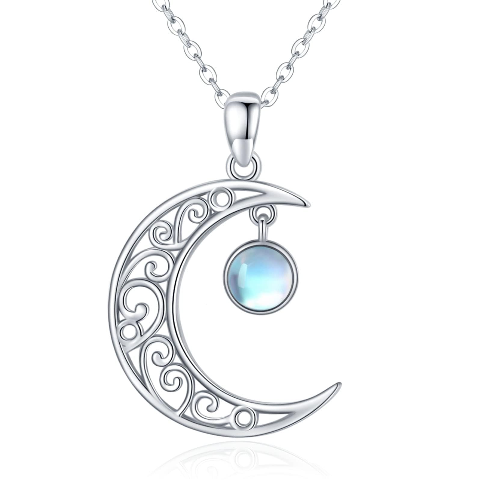 925 Sterling Silver Moon Necklace with Moonstone & Amber - Celtic Knot Moon Pendant Jewelry for Women | Birthday, Valentine's Day Gift for Her | Perfect for Boho Style, Spiritual Healing & Everyday Wear