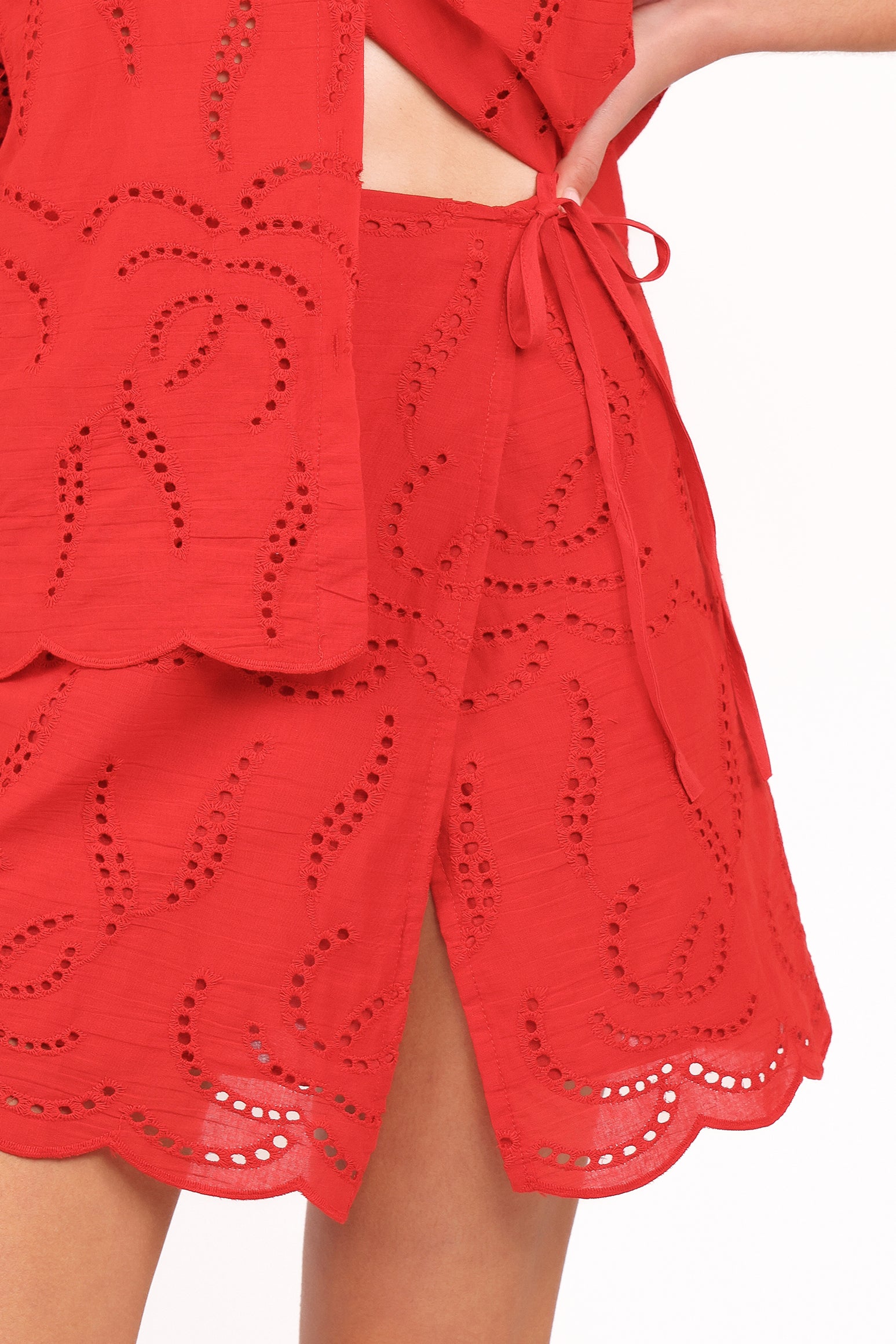 Gallie Skirt Set - Women's Fashion Red Floral Print Skirt with Matching Top for Summer, Beach, and Casual Outings