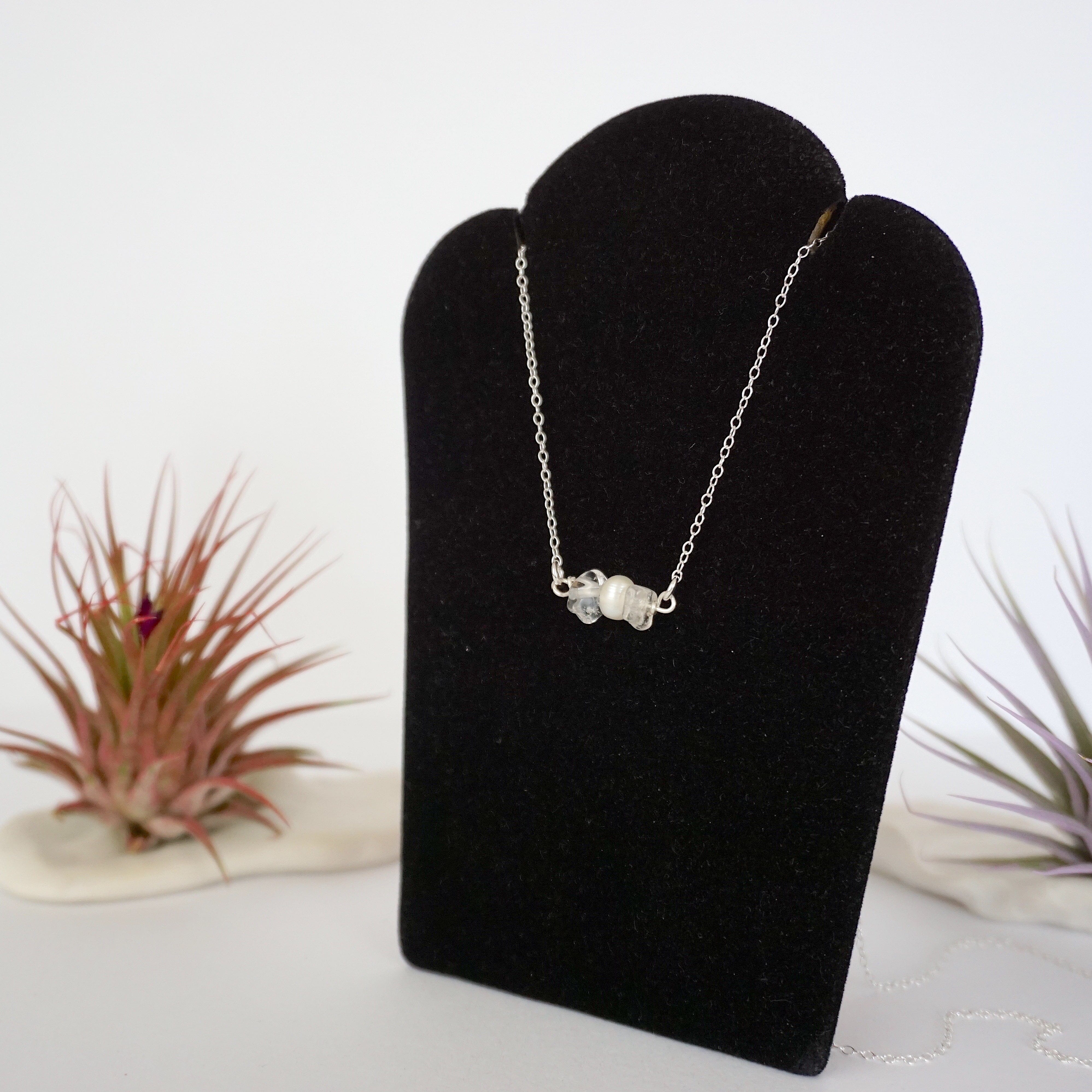 Elegant Clear Quartz & Pearl Charm Necklace for Women – Perfect for Weddings, Parties, and Everyday Wear