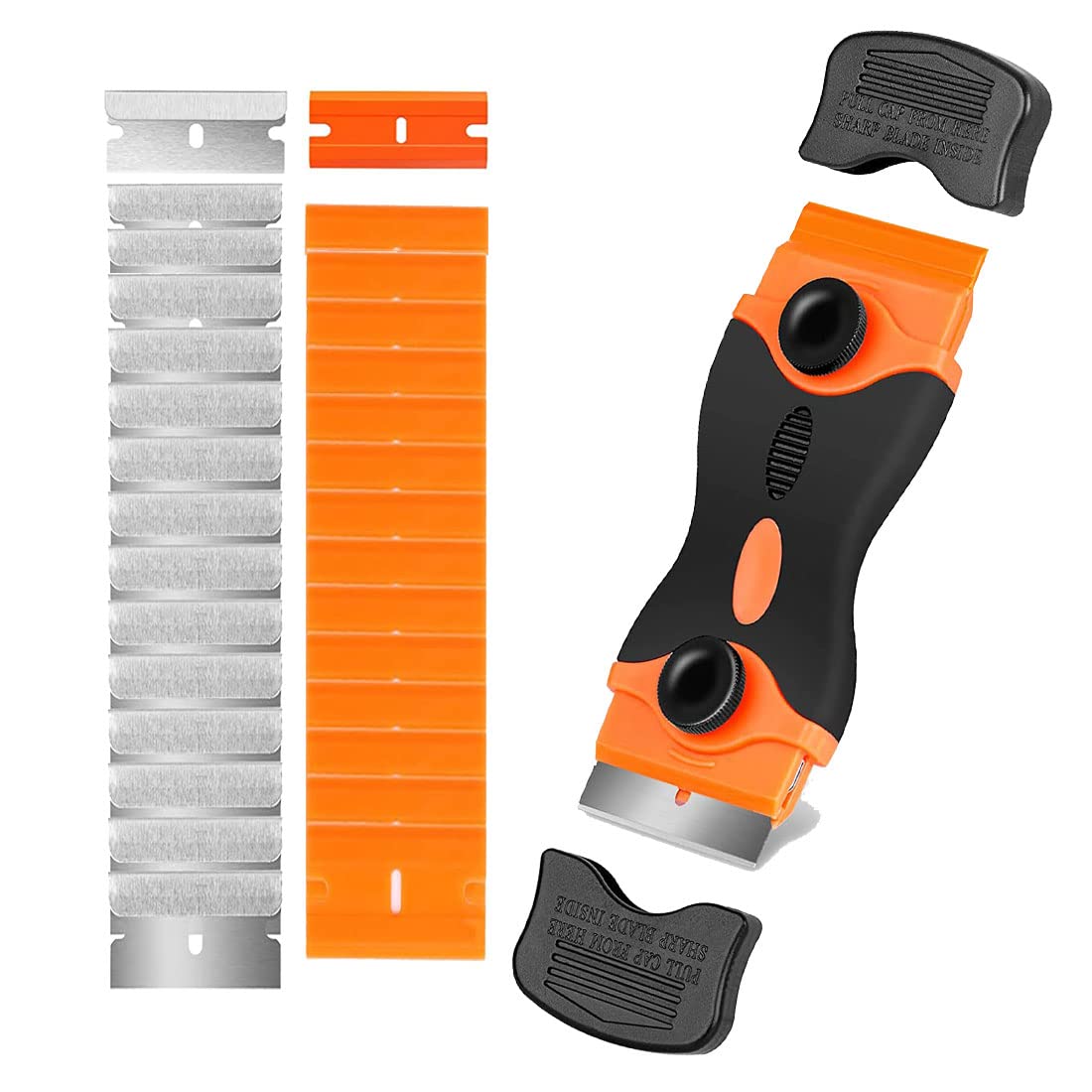 Hollraiku 2 Razor Blade Scraper - 40 Blades Double Edge Scraper Tool for Removing Stickers, Labels, Glue & Decals - Mini Plastic Scraper for Glass, Windows, Cooktops & Smooth Surfaces - Perfect for Home, Office & DIY Projects (GJCD42)