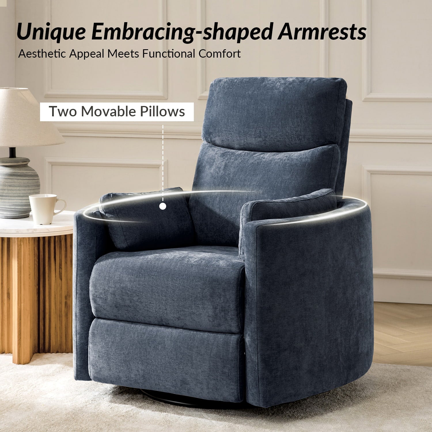 Monica Swivel Rocker Power Recliner Chair with Adjustable Headrest & Lumbar Support - Optional Removable Pillows - Perfect for Living Room, Home Theater & Relaxation