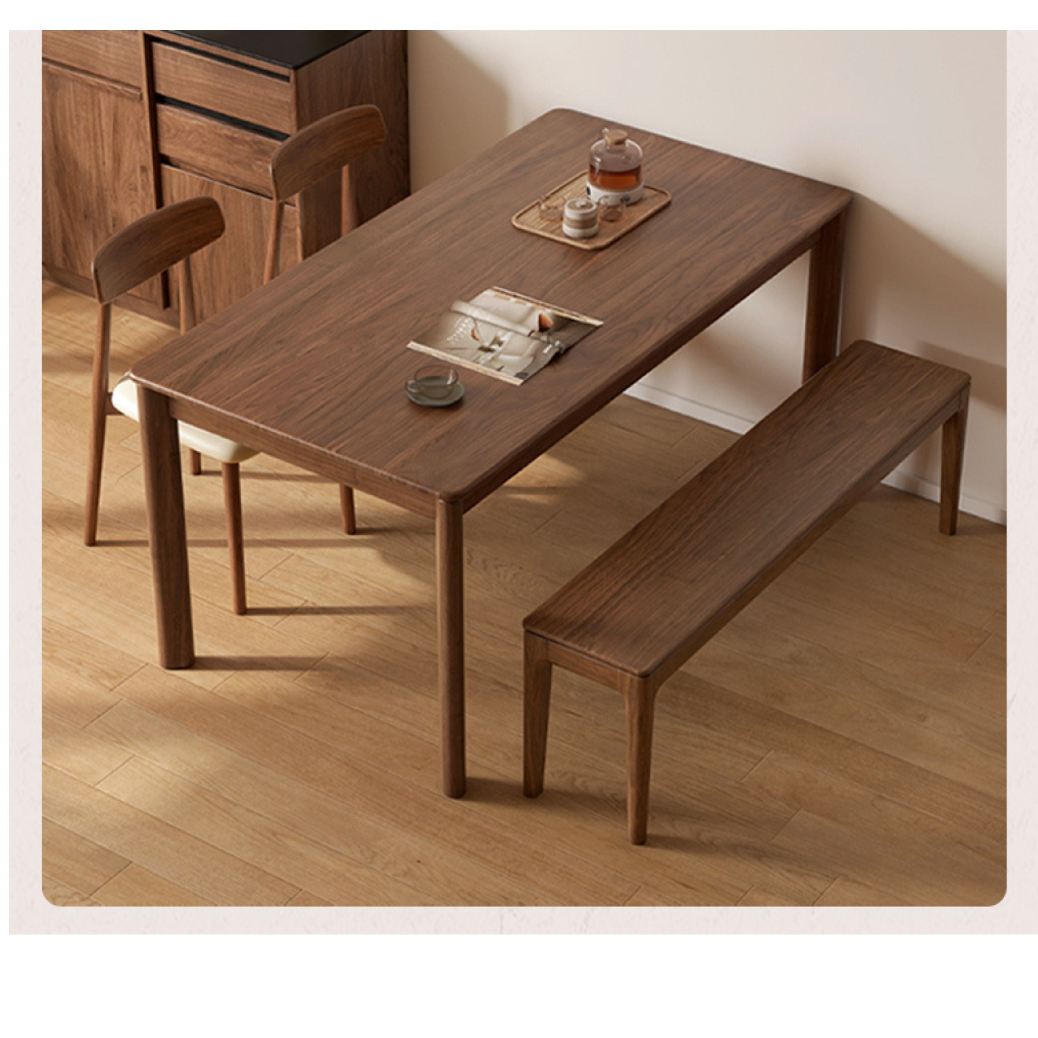 Black Walnut Solid Wood Nordic Long Bench - Modern Entryway & Dining Room Seating - Perfect for Hallway, Bedroom, and Living Room Decor