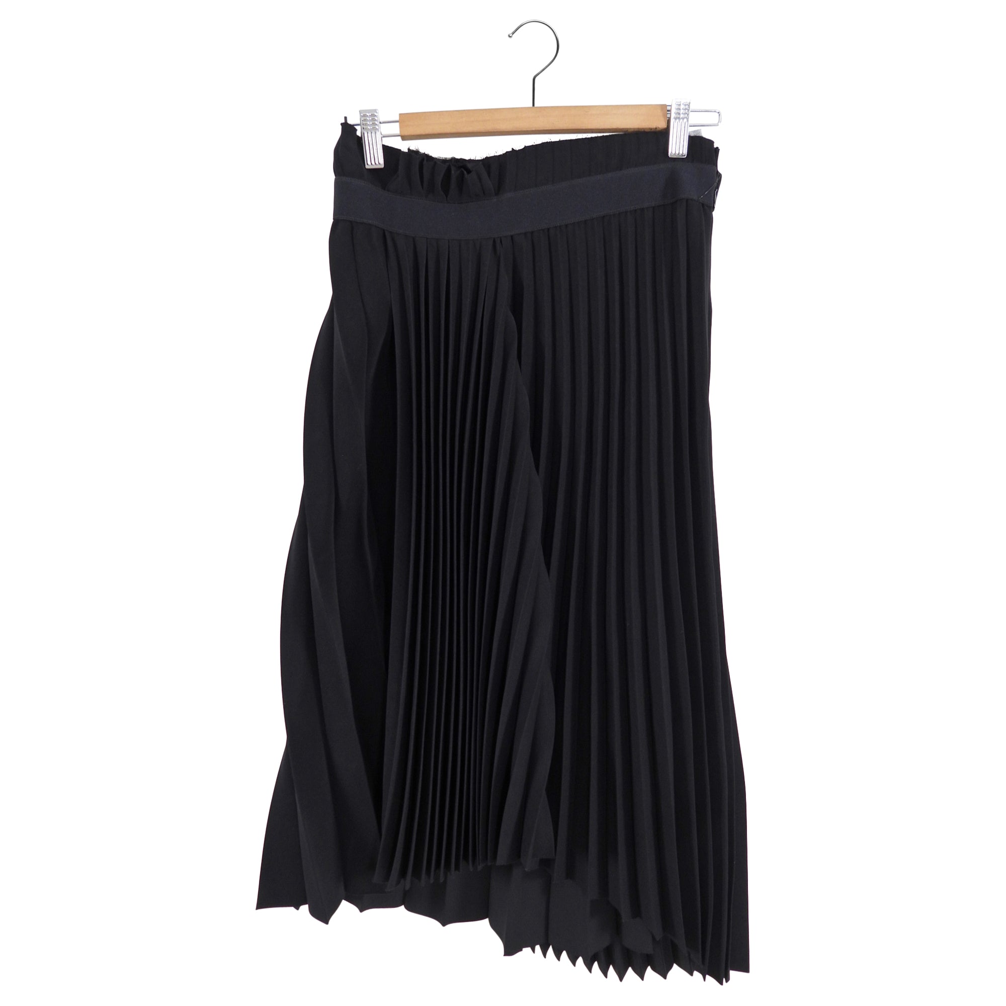 Balenciaga 2018 Black Pleated Midi Skirt with Logo Waistband - Size FR38/S - Perfect for Office Wear, Evening Outfits & Fashion Events